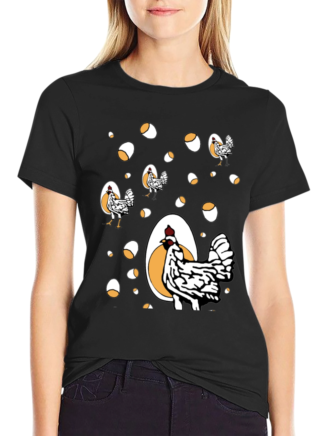 Black Funny Chicken & Egg Graphic Tee view 2