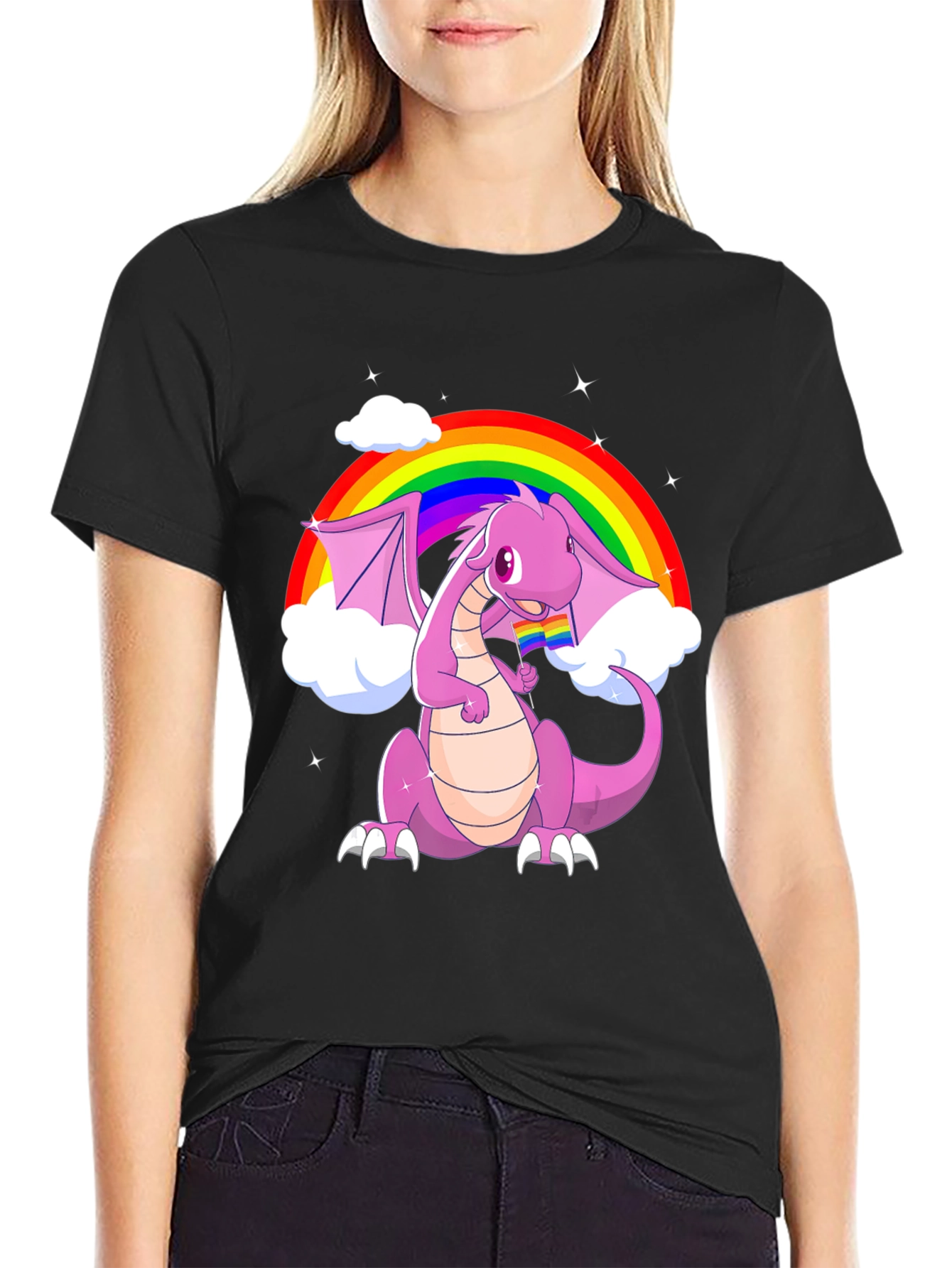 Black Rainbow Dragon Pride T-Shirt view 2