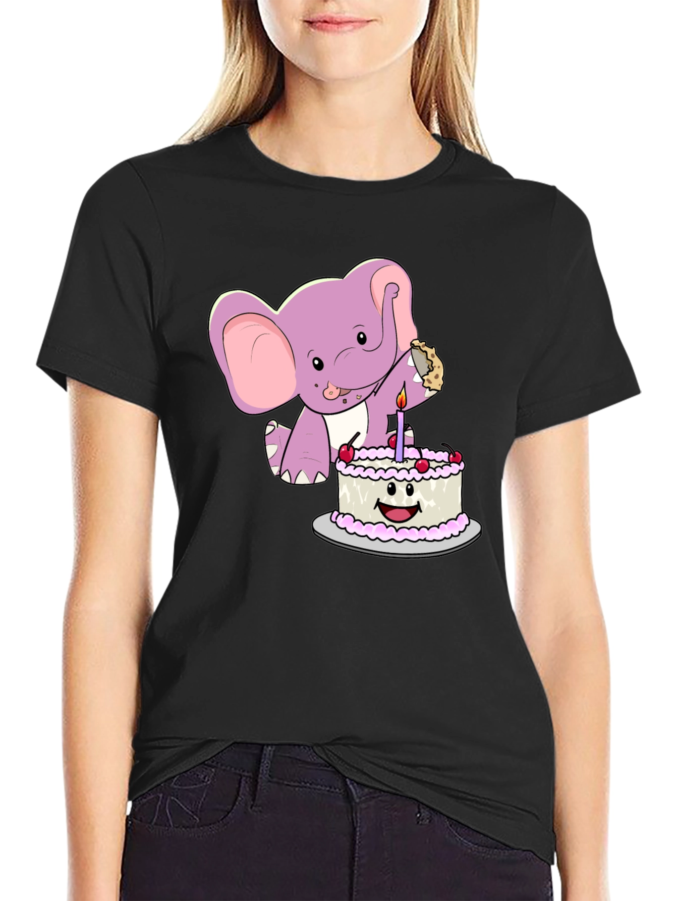 Black Elephant Birthday Cake T-Shirt view 2