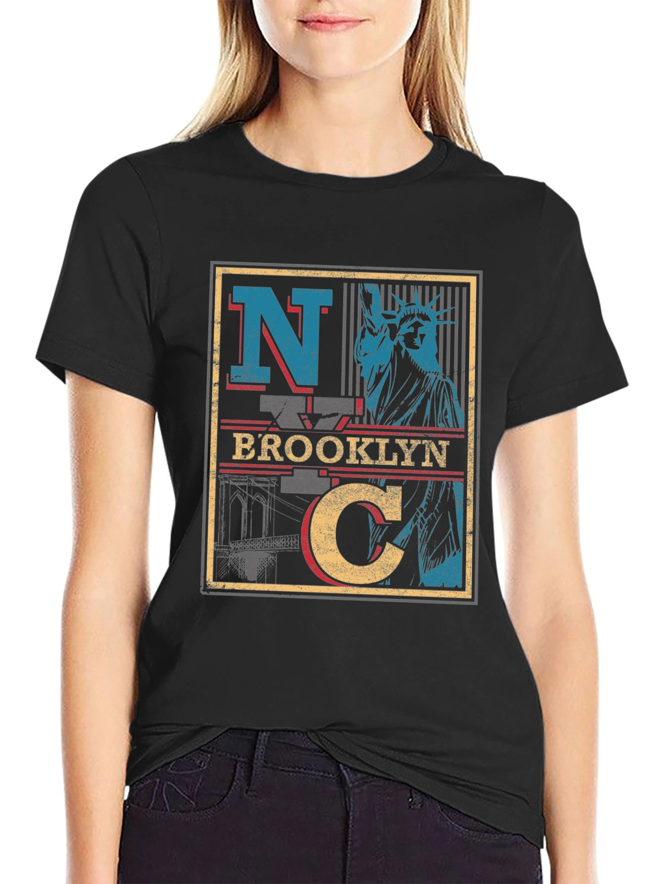 Black NYC Brooklyn Statue of Liberty Black T-Shirt view 2