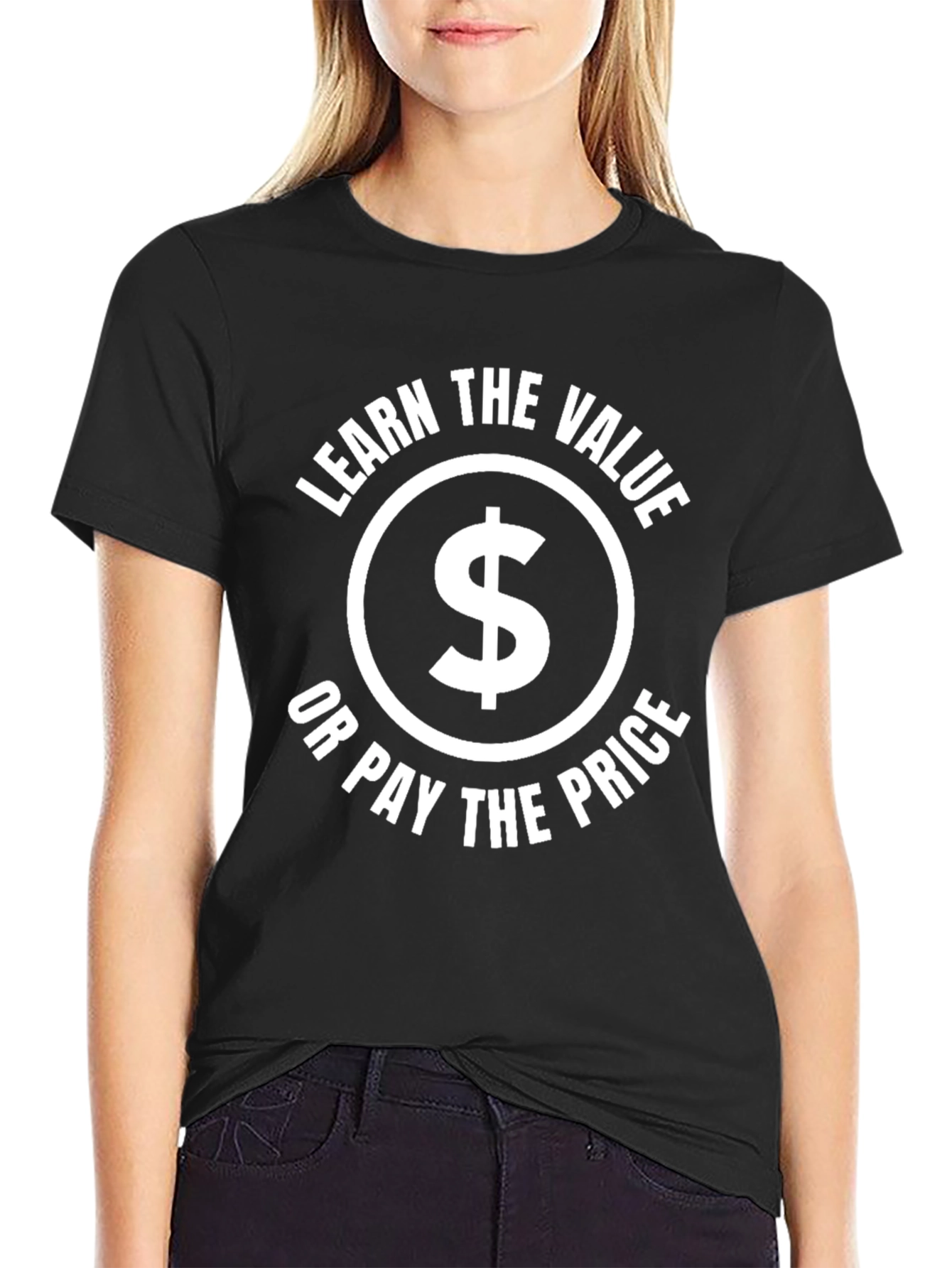 Black Learn the Value T-Shirt - Black Cotton Blend view 2