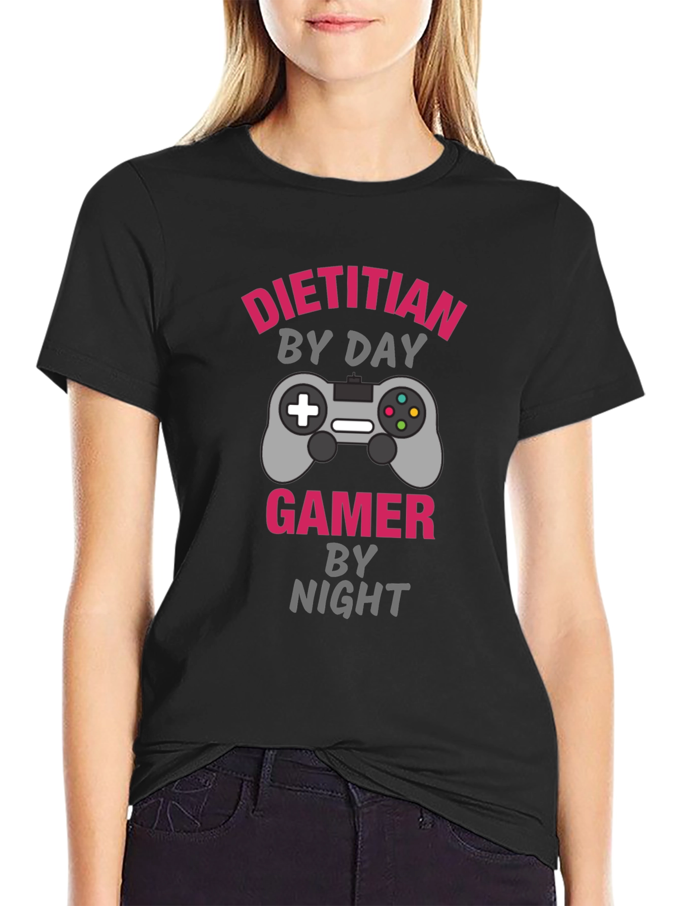 Black Dietitian by Day Gamer by Night Graphic T-Shirt view 2
