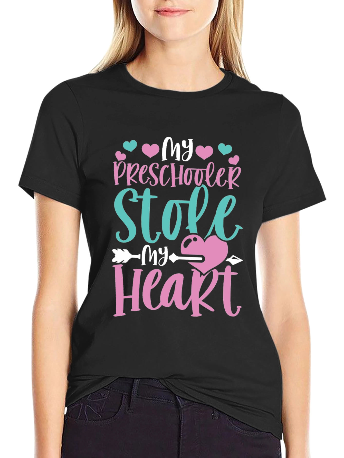 Black My Preschooler Stole My Heart T-Shirt view 2
