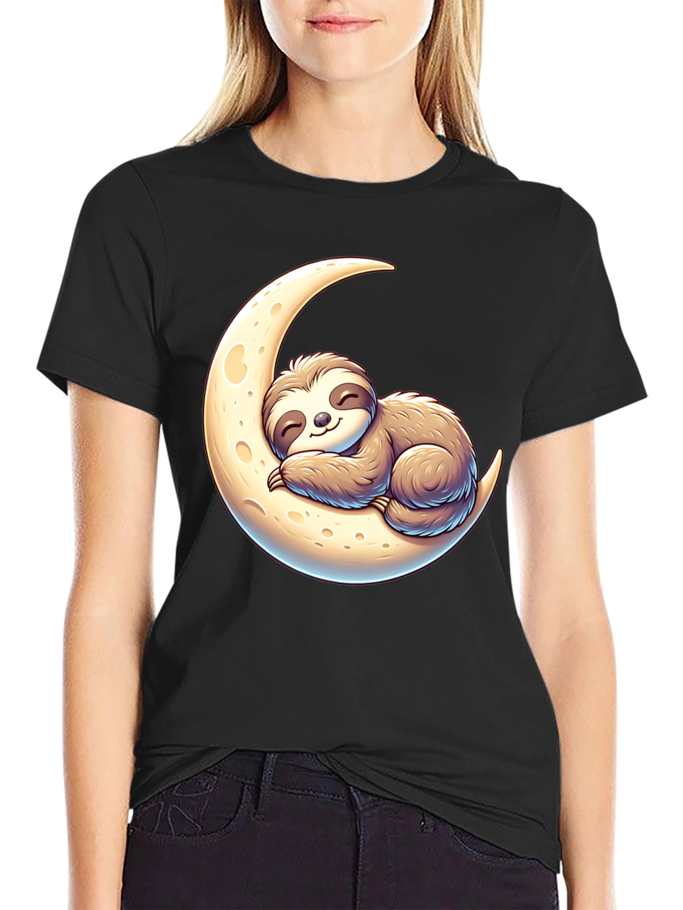 Black Sloth on Moon Graphic Tee - Relaxed Fit view 2