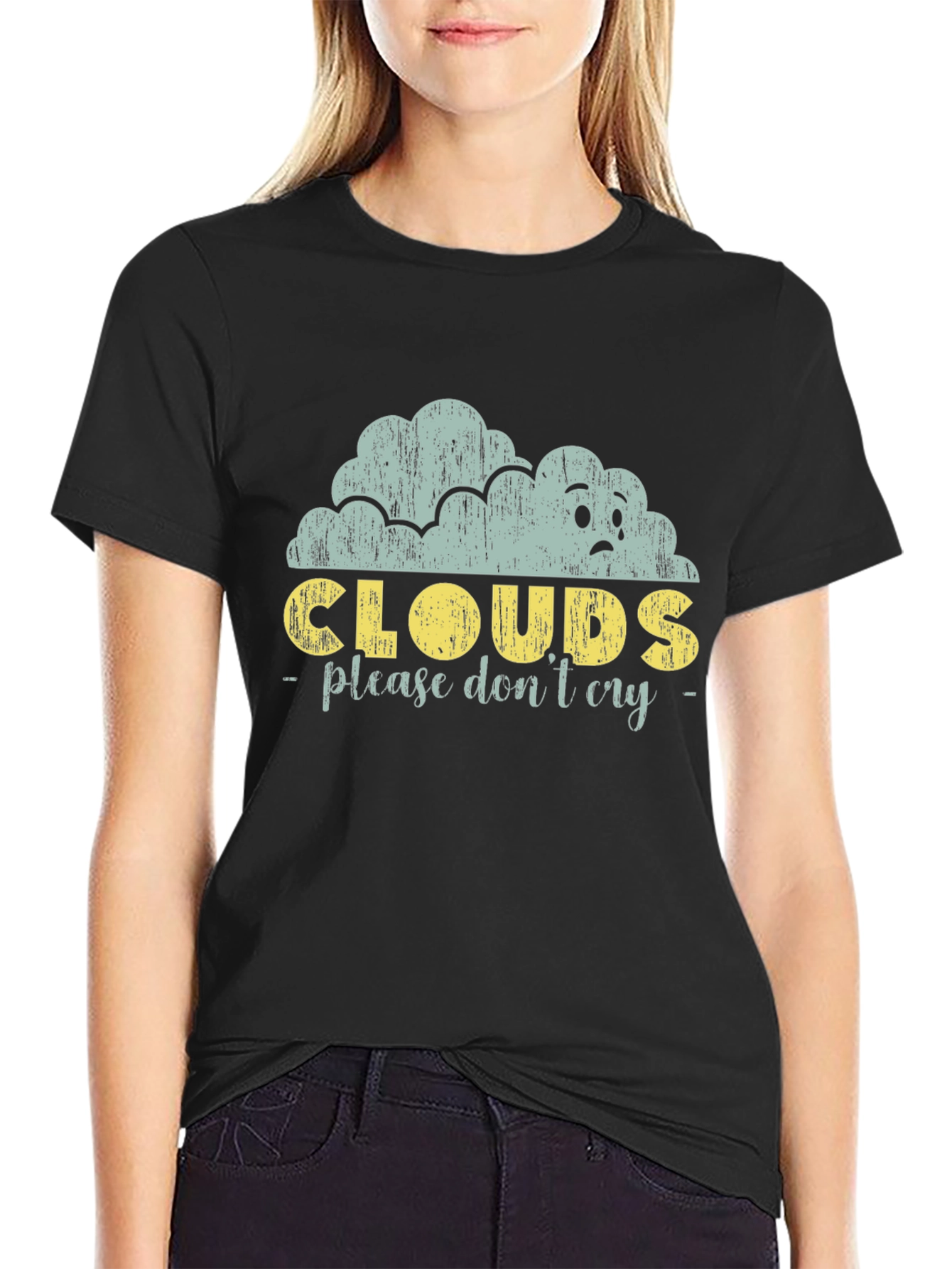 Black Sad Cloud Graphic Print Black Tee view 2