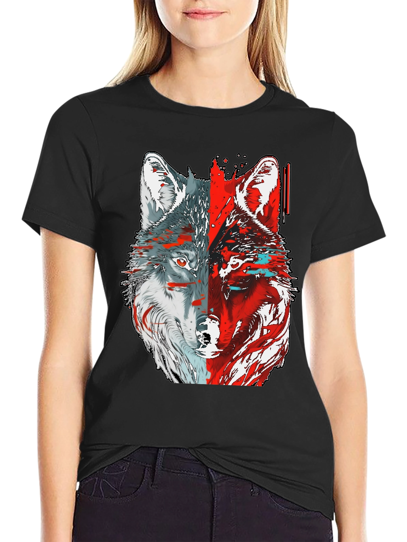Black Wolf Graphic Tee - Unique Two-Faced Design view 2