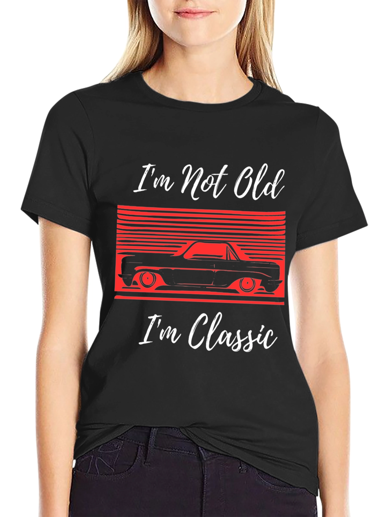 Black Classic Car T-Shirt: I'm Not Old, I'm Classic! view 2