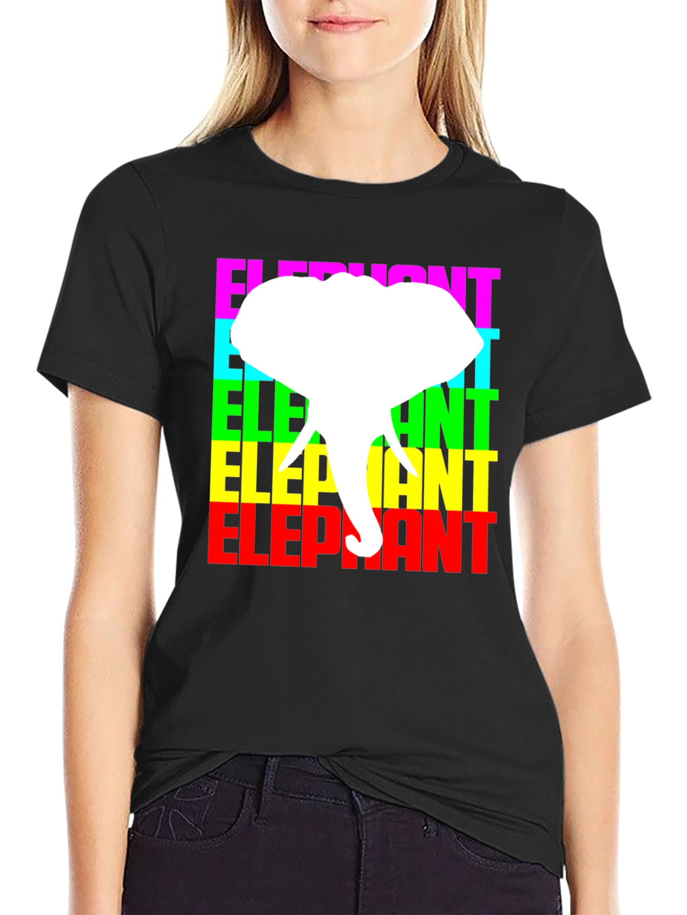 Black Elephant Graphic Tee - Colorful Design view 2