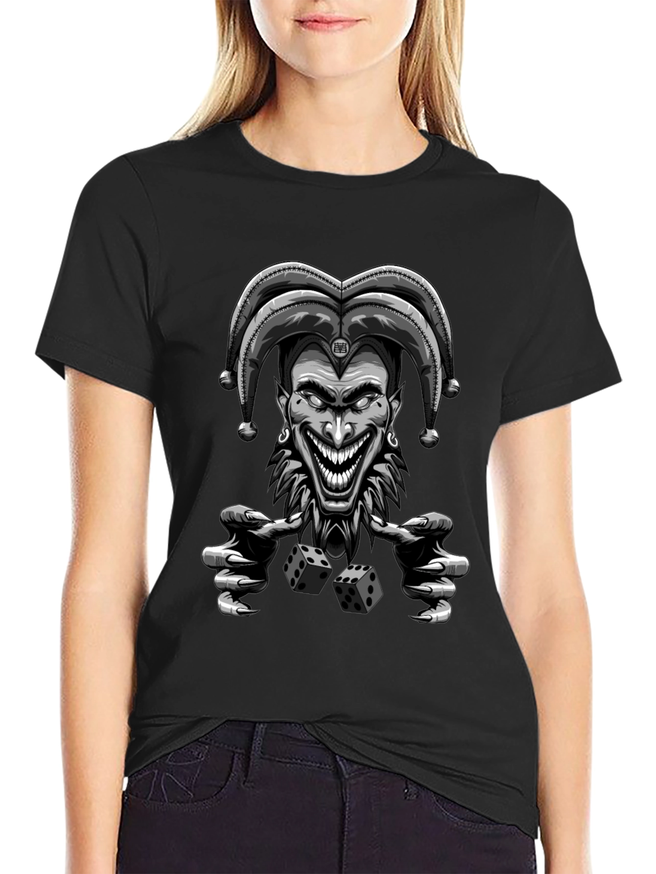 Black Creepy Joker Dice Graphic Tee - Men's Black T-Shirt view 2