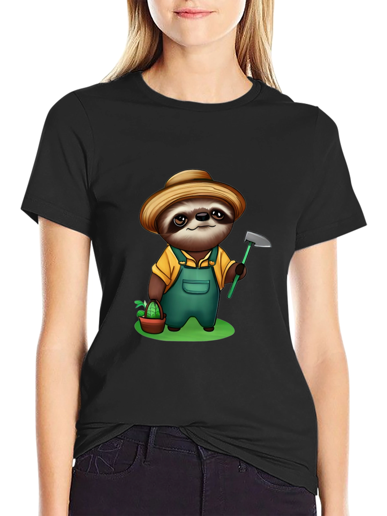 Sloth Farmer Graphic Tee - Cute Cartoon Design - 2