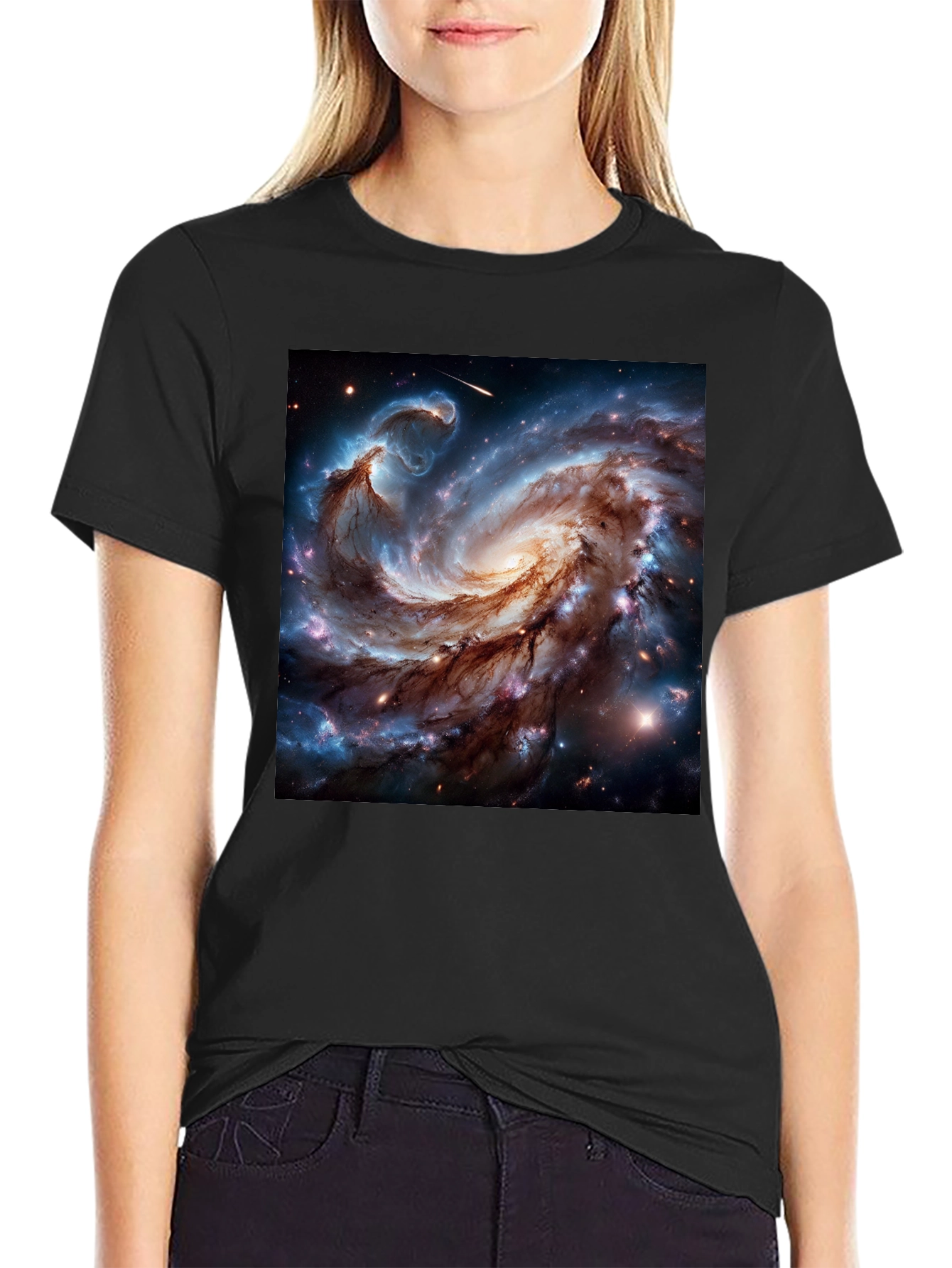 Black Cosmic Galaxy Graphic Tee - Black Cotton Blend T-Shirt view 2