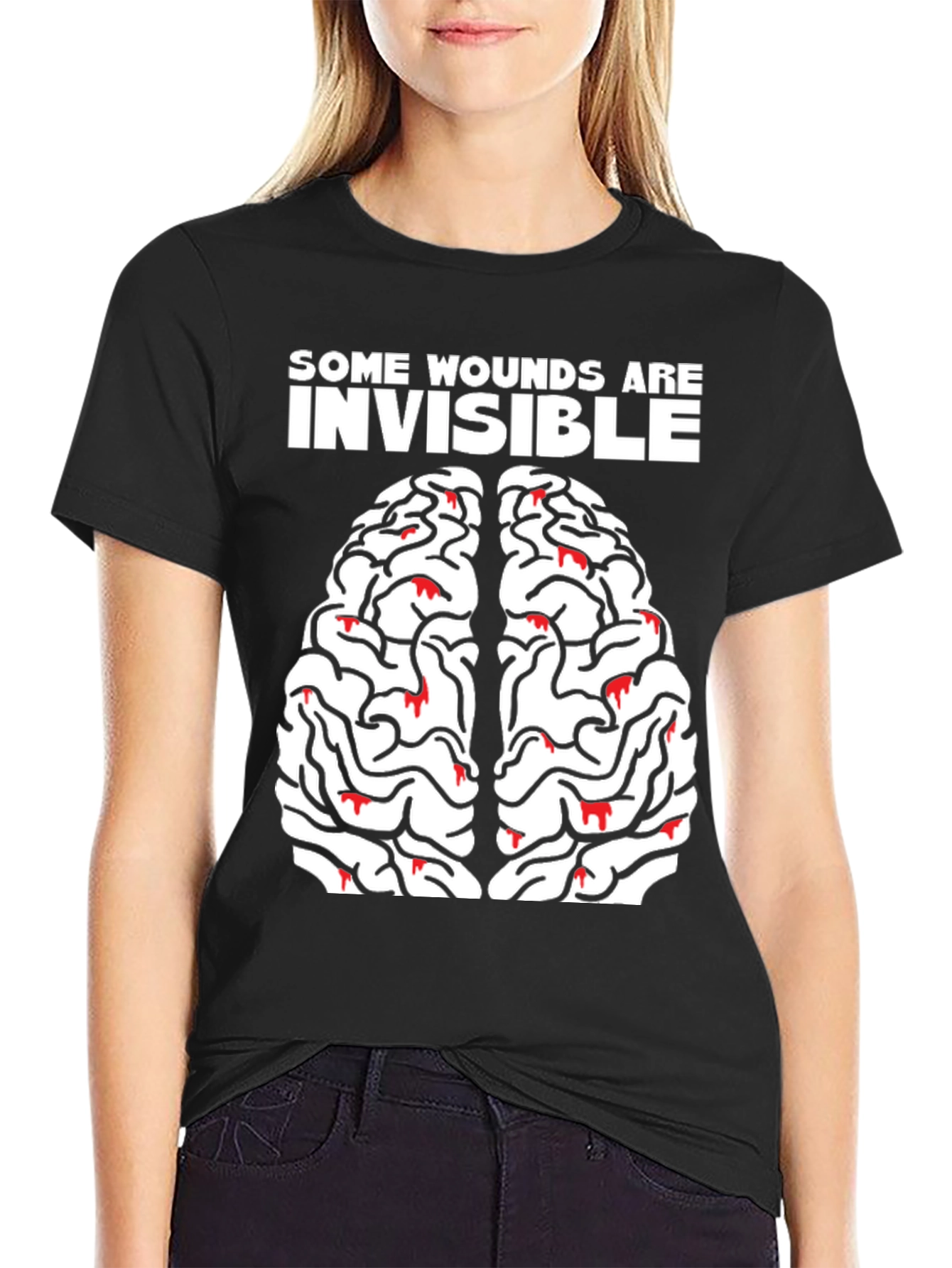 Black Brain Wounds Tee - Mental Health Awareness T-Shirt view 2
