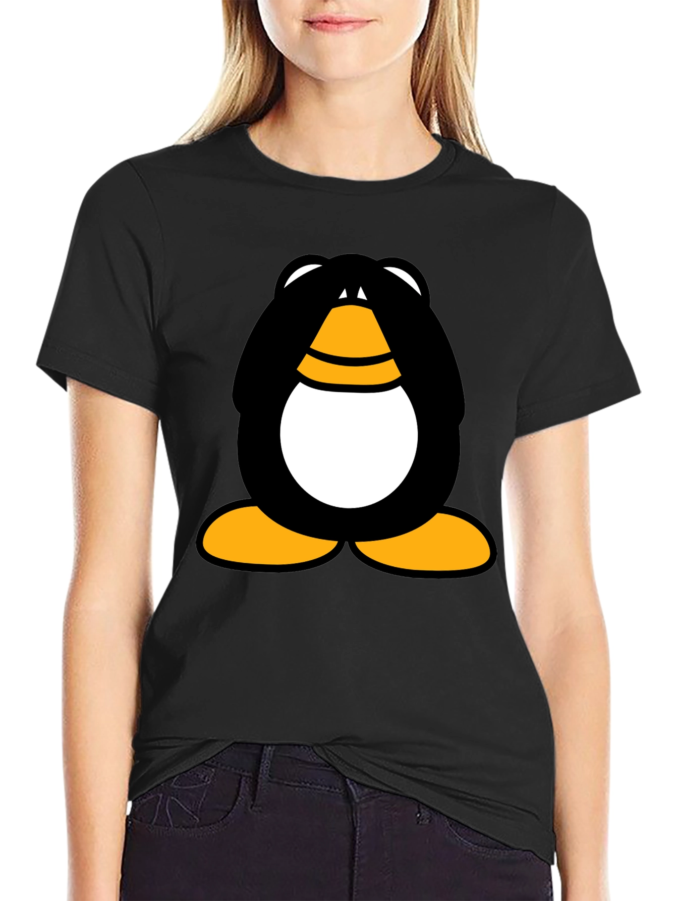 Black Funny Penguin Graphic Black T-Shirt view 2