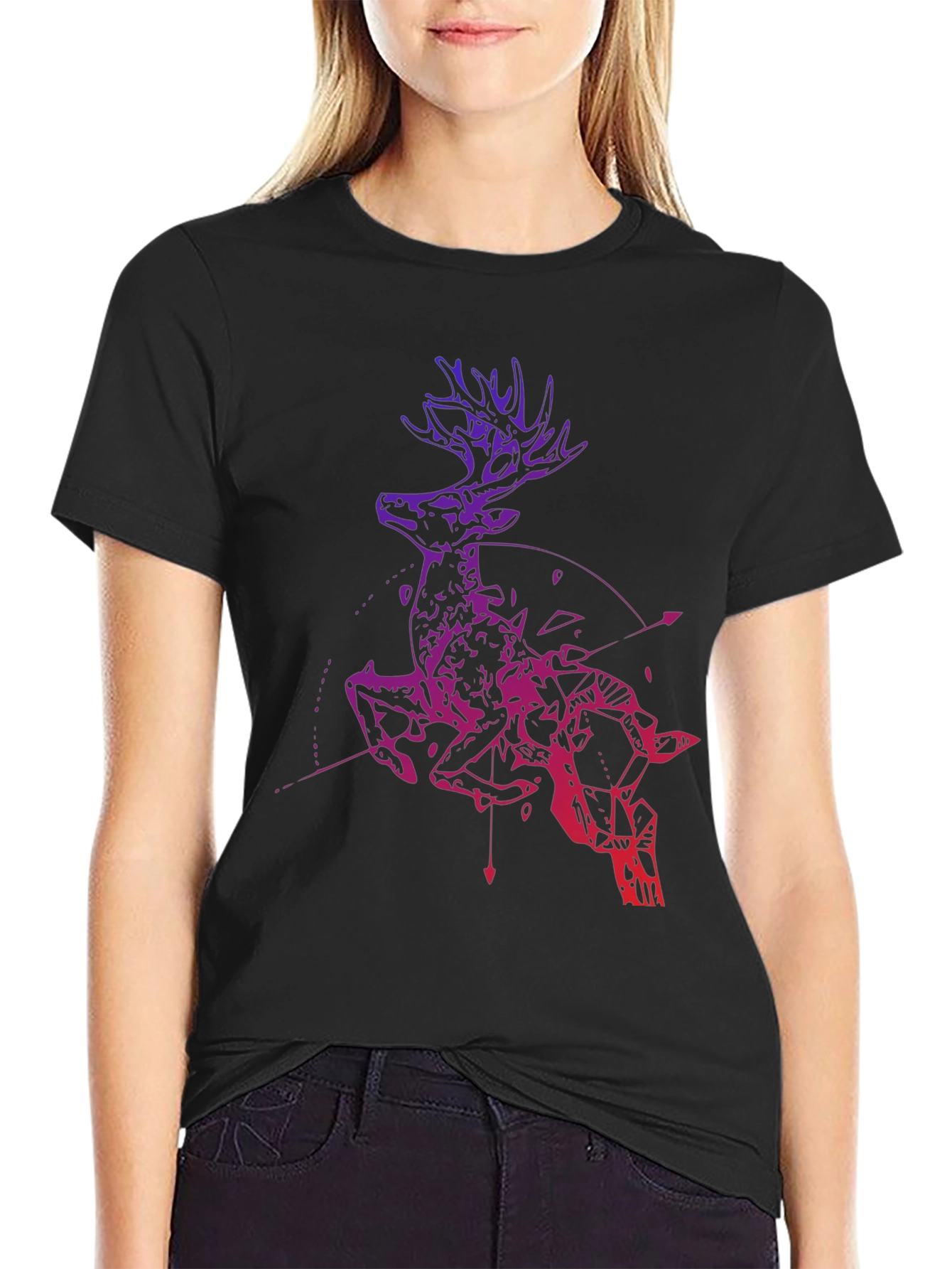 Black Geometric Deer Graphic Tee - Men's Black T-Shirt view 2
