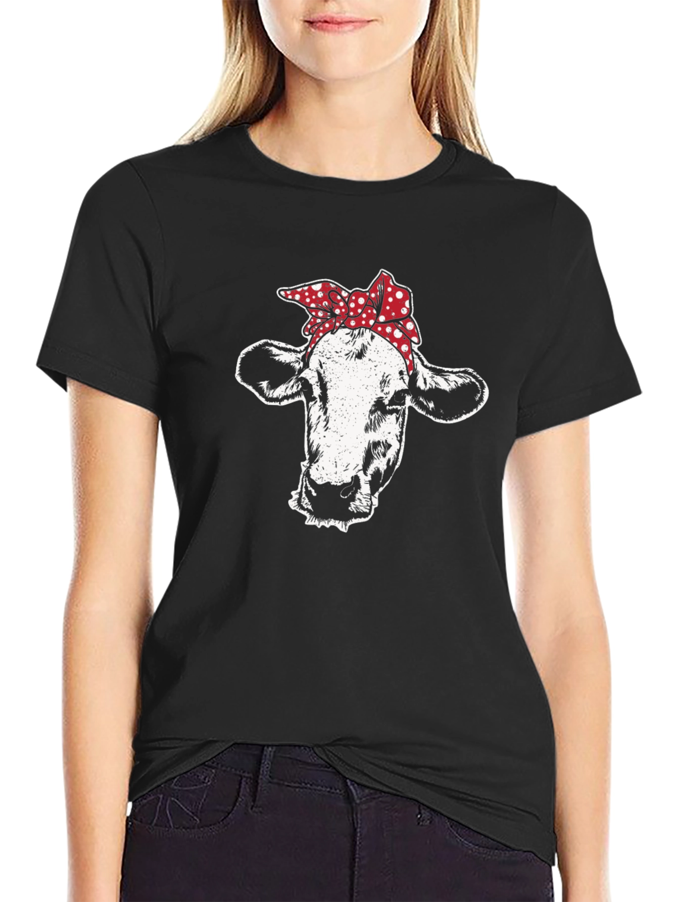 Black Cow Bandana Graphic Tee - Black Cotton T-Shirt view 2