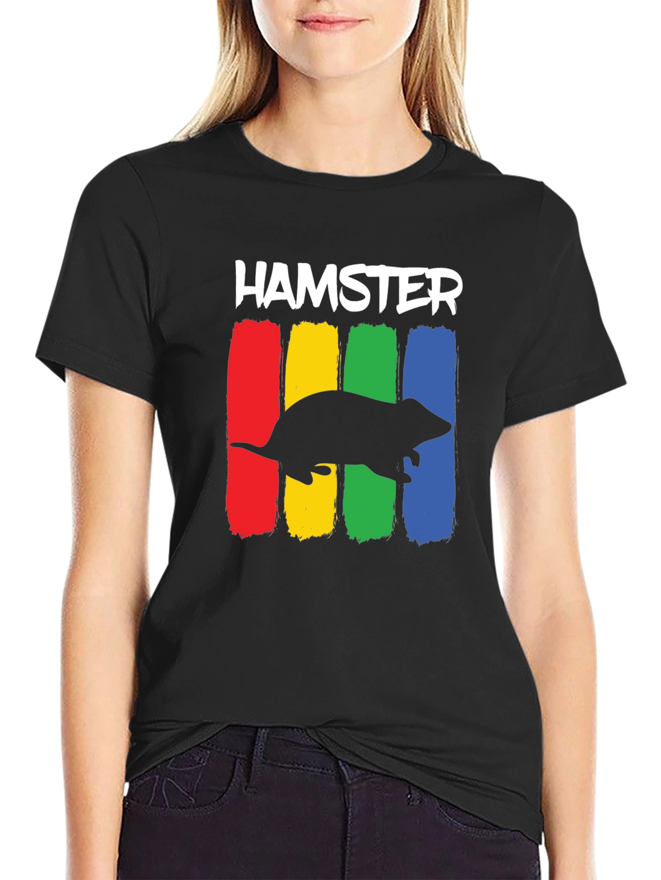 Black Hamster Rainbow T-Shirt - Novelty Animal Tee view 2