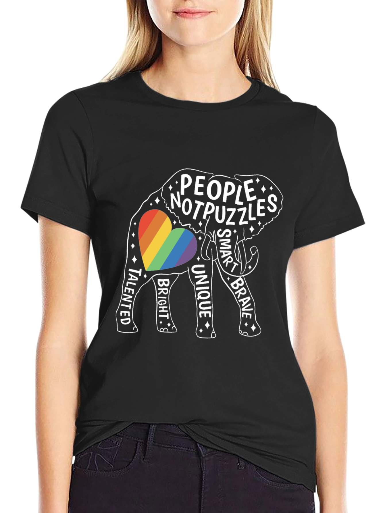 Black People Not Puzzles Elephant LGBTQ+ Pride Tee view 2