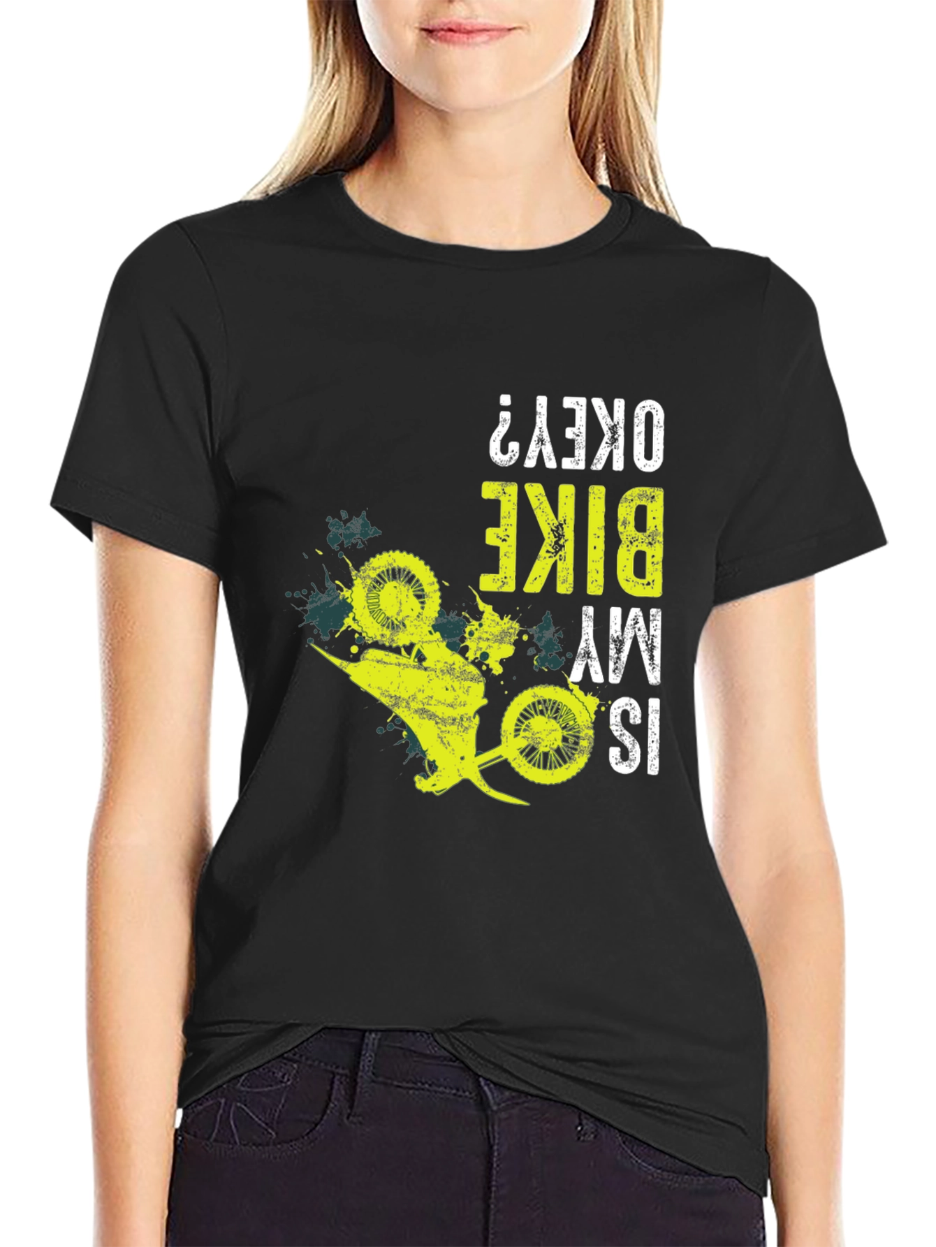Black Funny Bike T-Shirt - "Is My Bike Okay?" Graphic Tee view 2