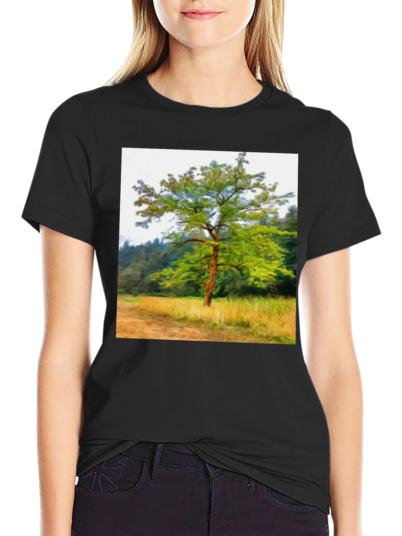 Black Nature Tree Graphic Black T-Shirt view 2