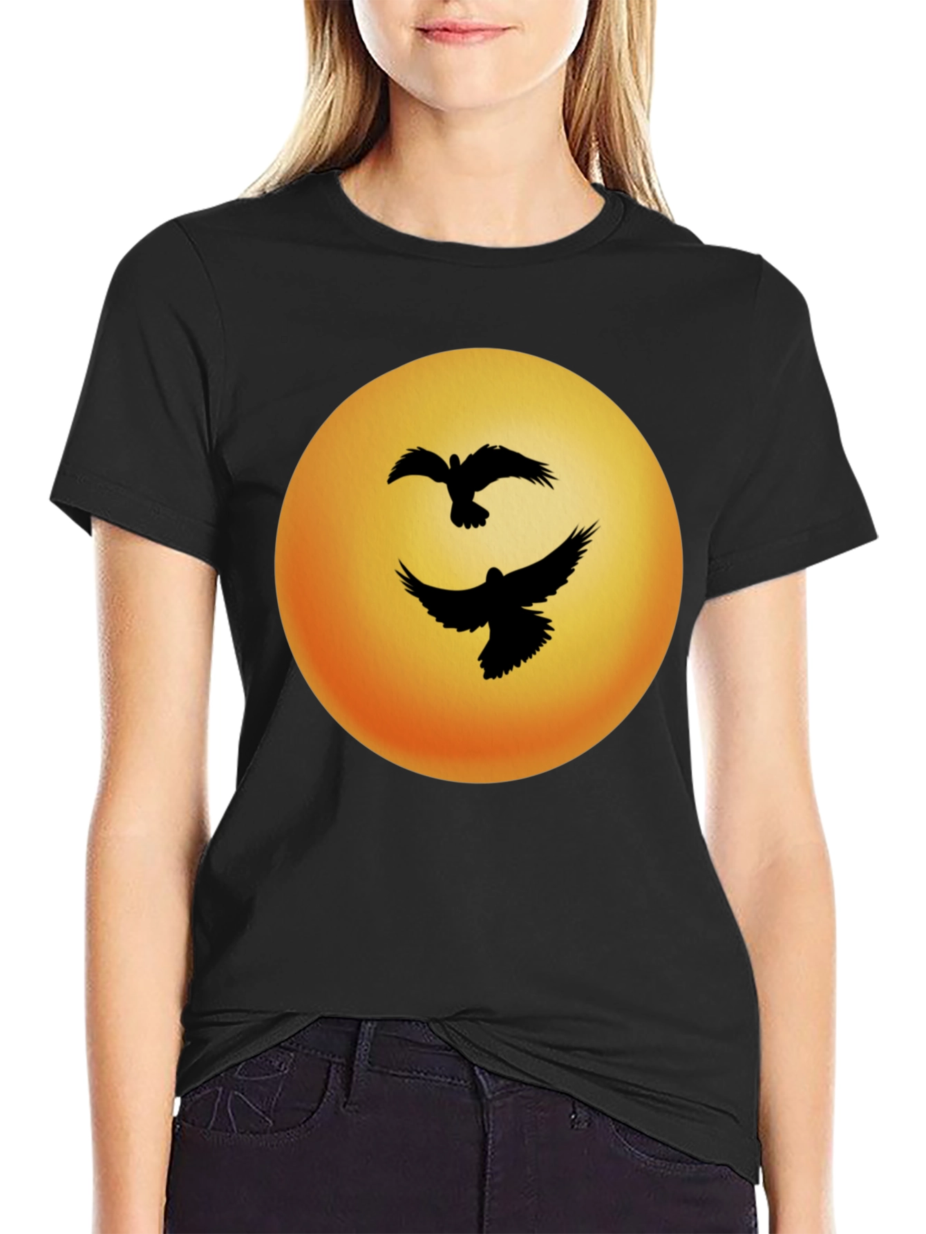Black Birds Sunset Graphic Tee - Black Cotton Blend view 2