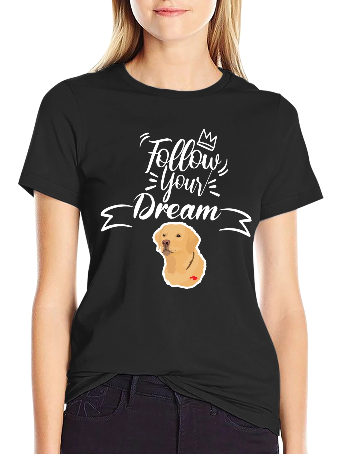 Black Follow Your Dream Dog Graphic T-Shirt view 2