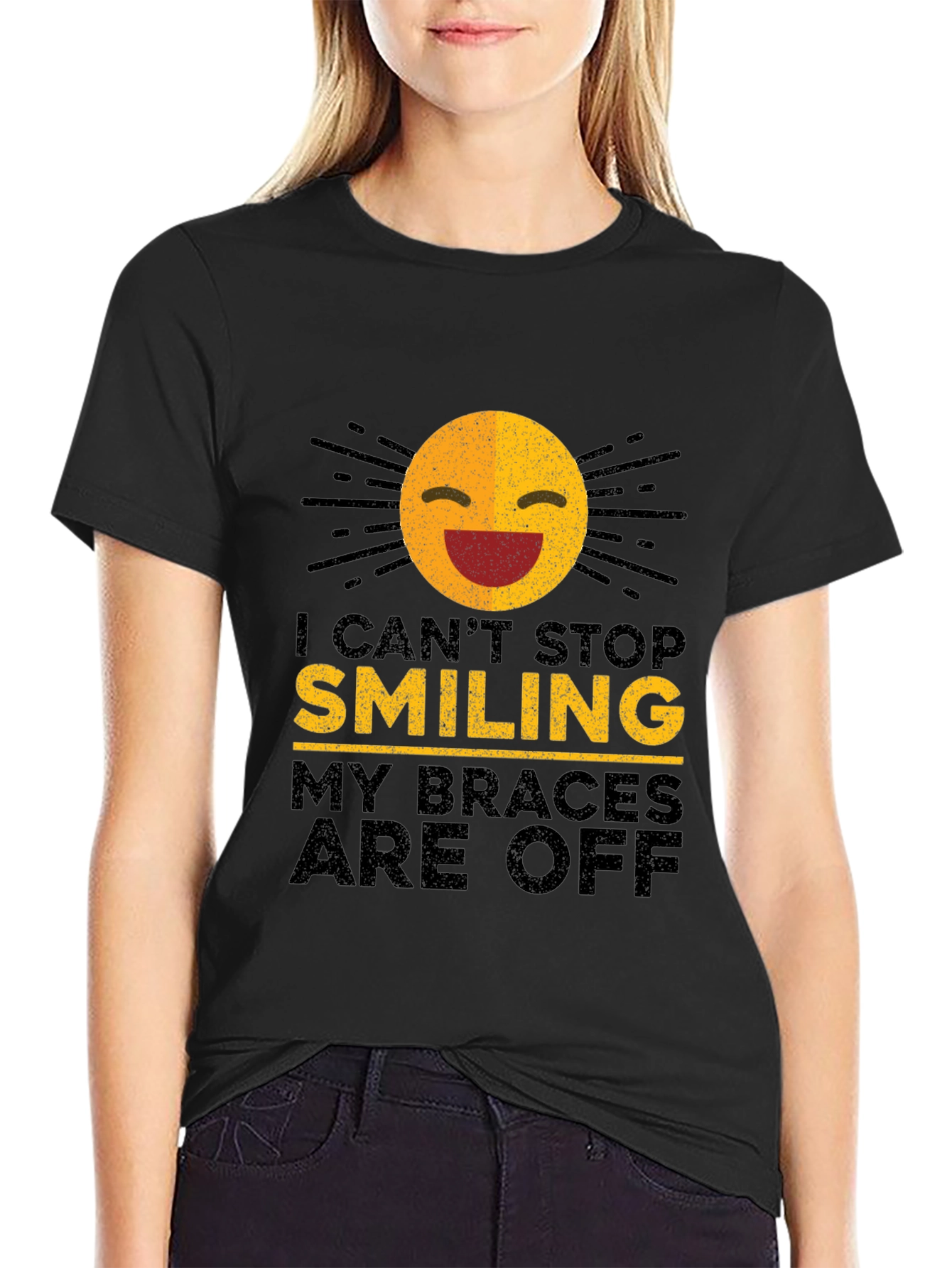 Black Smiling Braces Off T-Shirt view 2