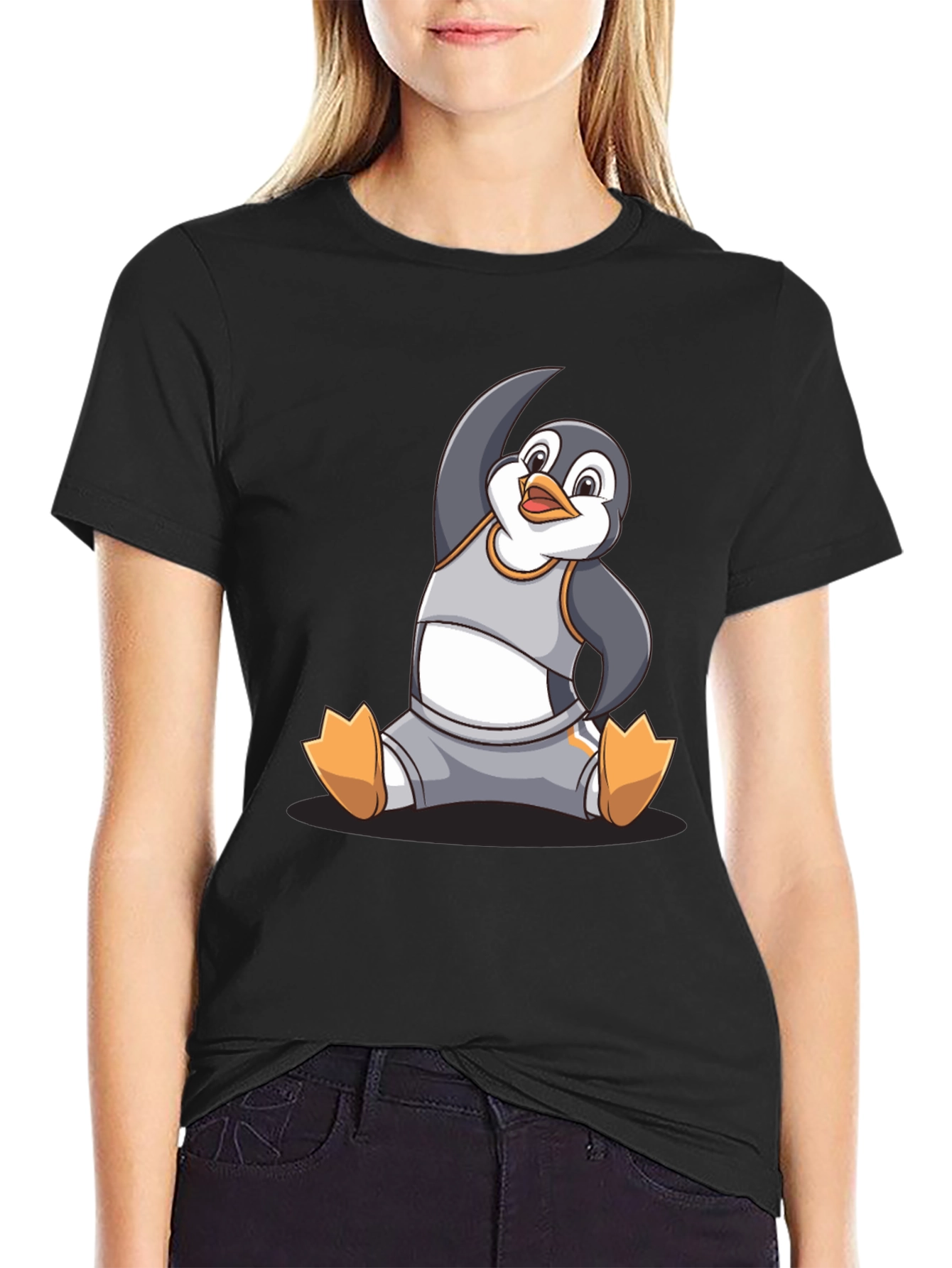 Black Yoga Penguin Graphic T-Shirt - Comfy Cotton Blend view 2