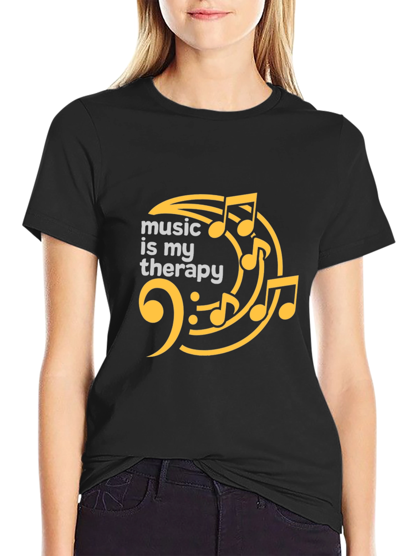 Black Music Therapy Black T-Shirt view 2