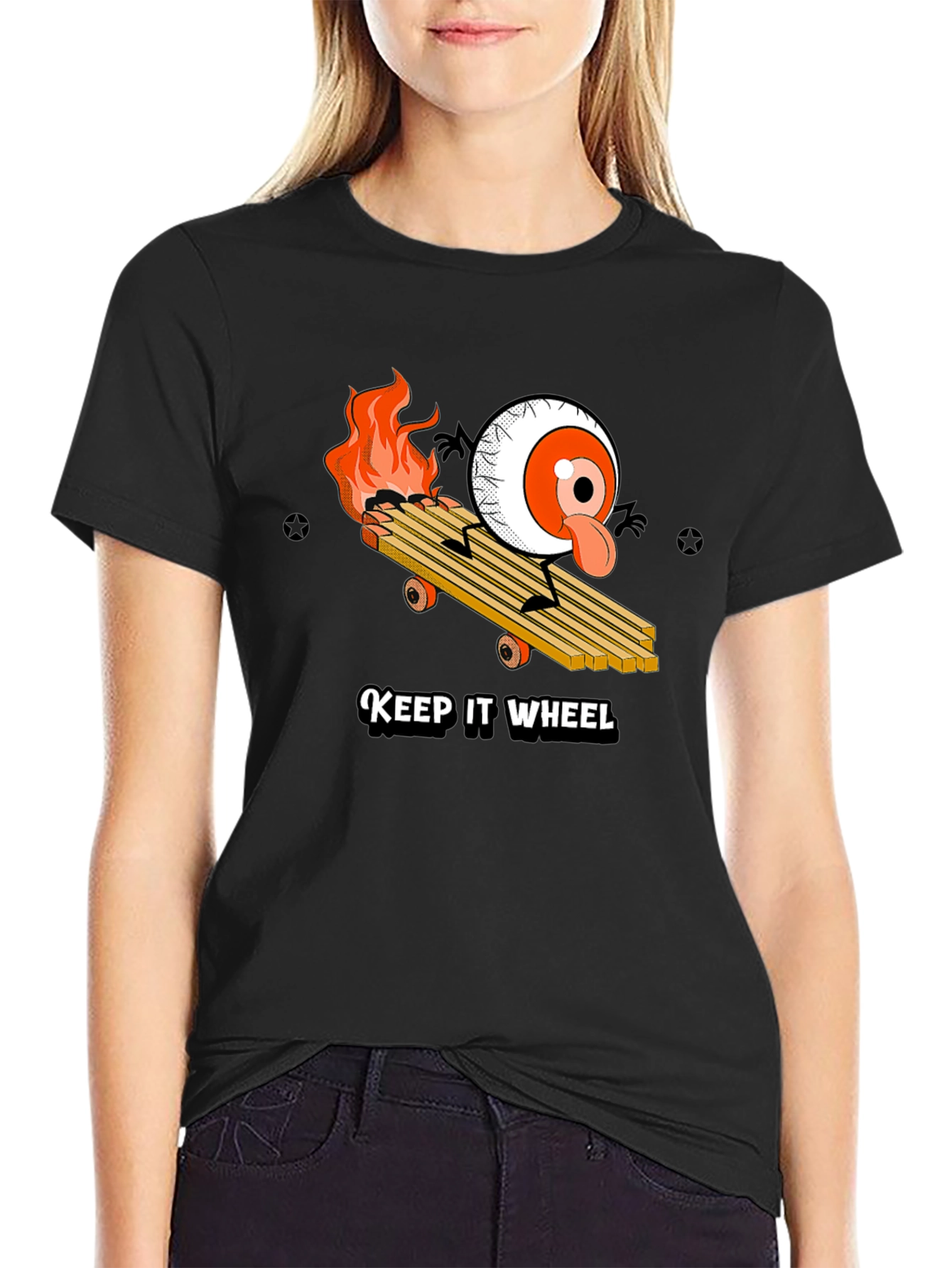 Black Keep It Wheel Eyeball Skateboard Graphic Tee view 2