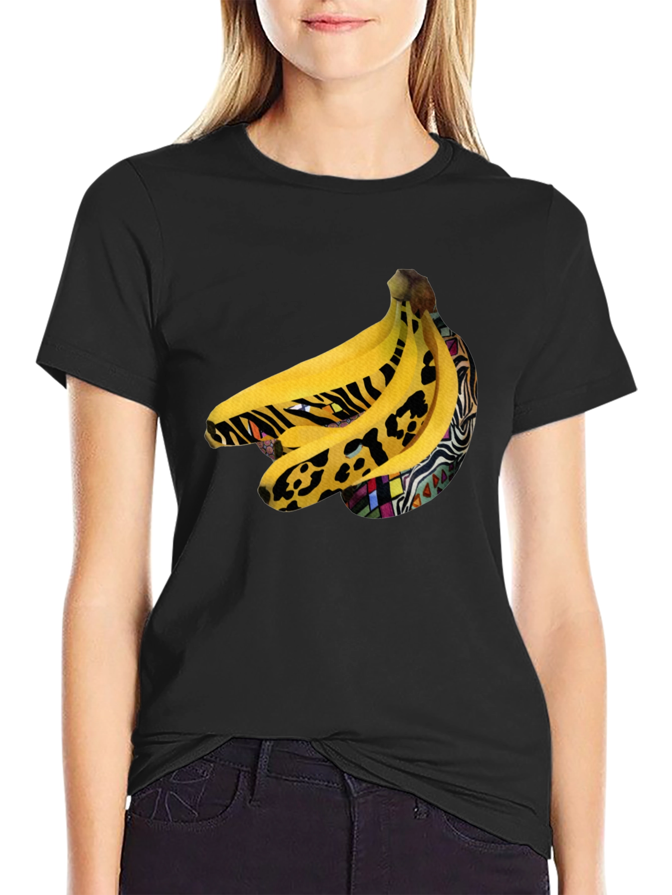 Black Funky Banana Print Black T-Shirt view 2