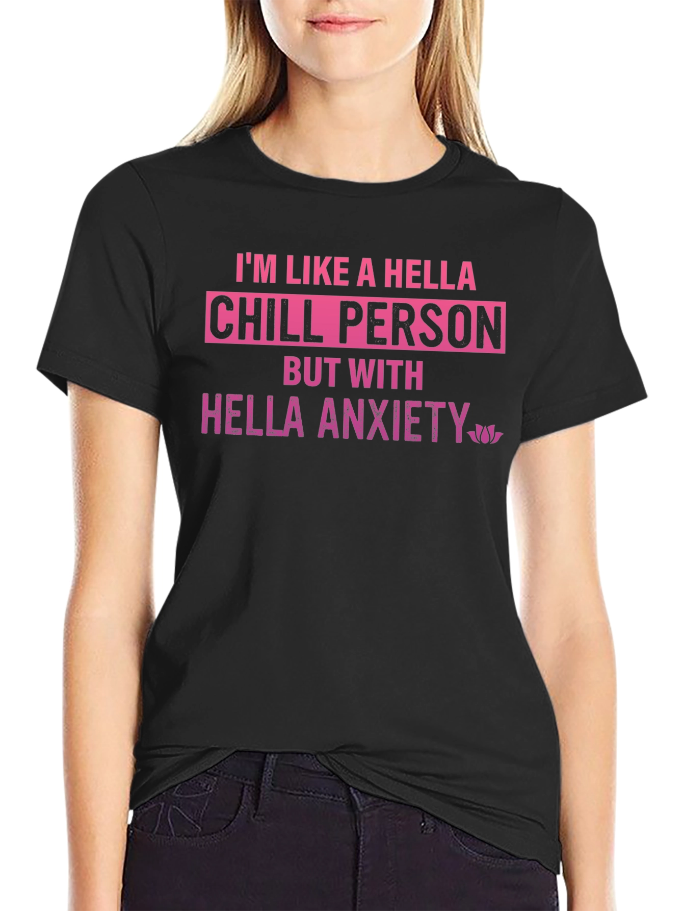 Black Chill Person Tee: Hella Anxiety Shirt view 2