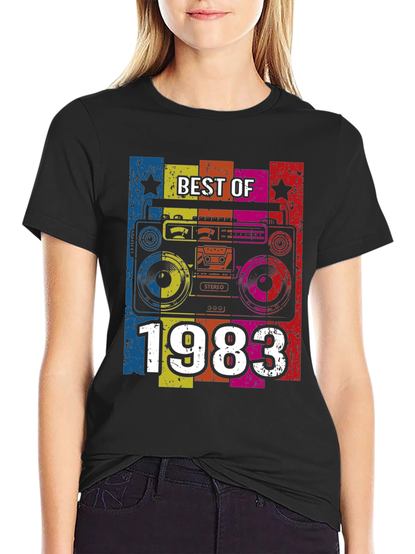 Black Best of 1983 Boombox Graphic T-Shirt view 2