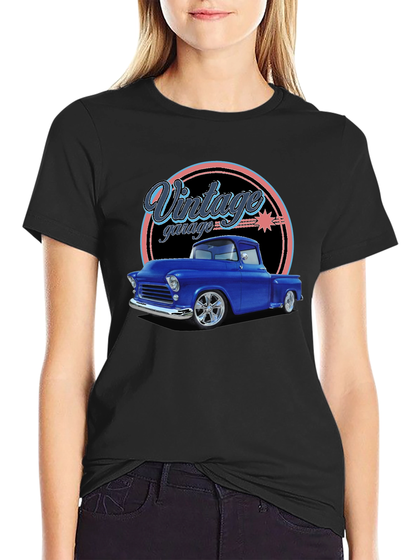 Black Vintage Garage Classic Truck T-Shirt view 2