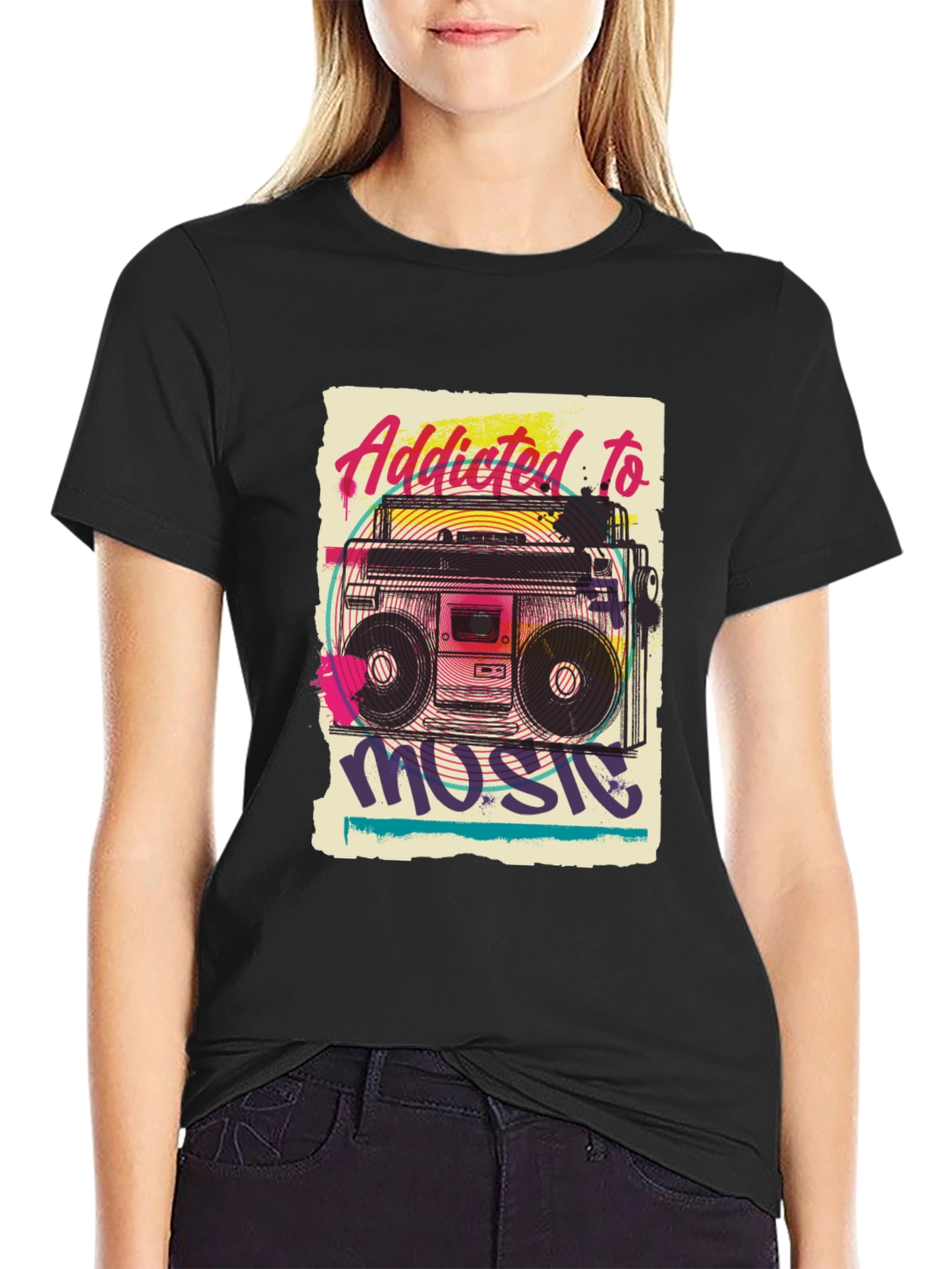 Black Addicted to Music Graphic Tee view 2