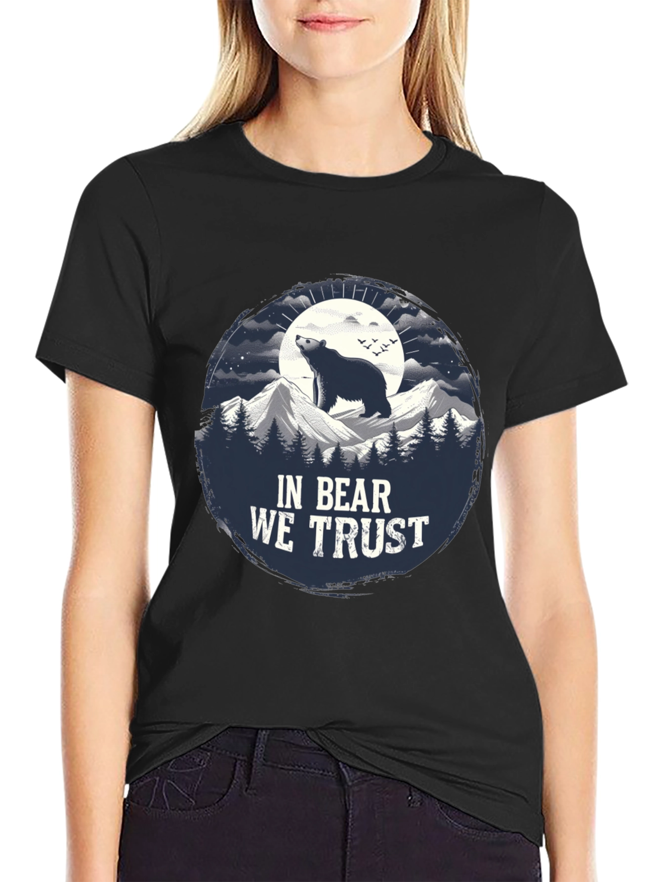 Black In Bear We Trust Graphic Tee - Black Cotton T-Shirt view 2
