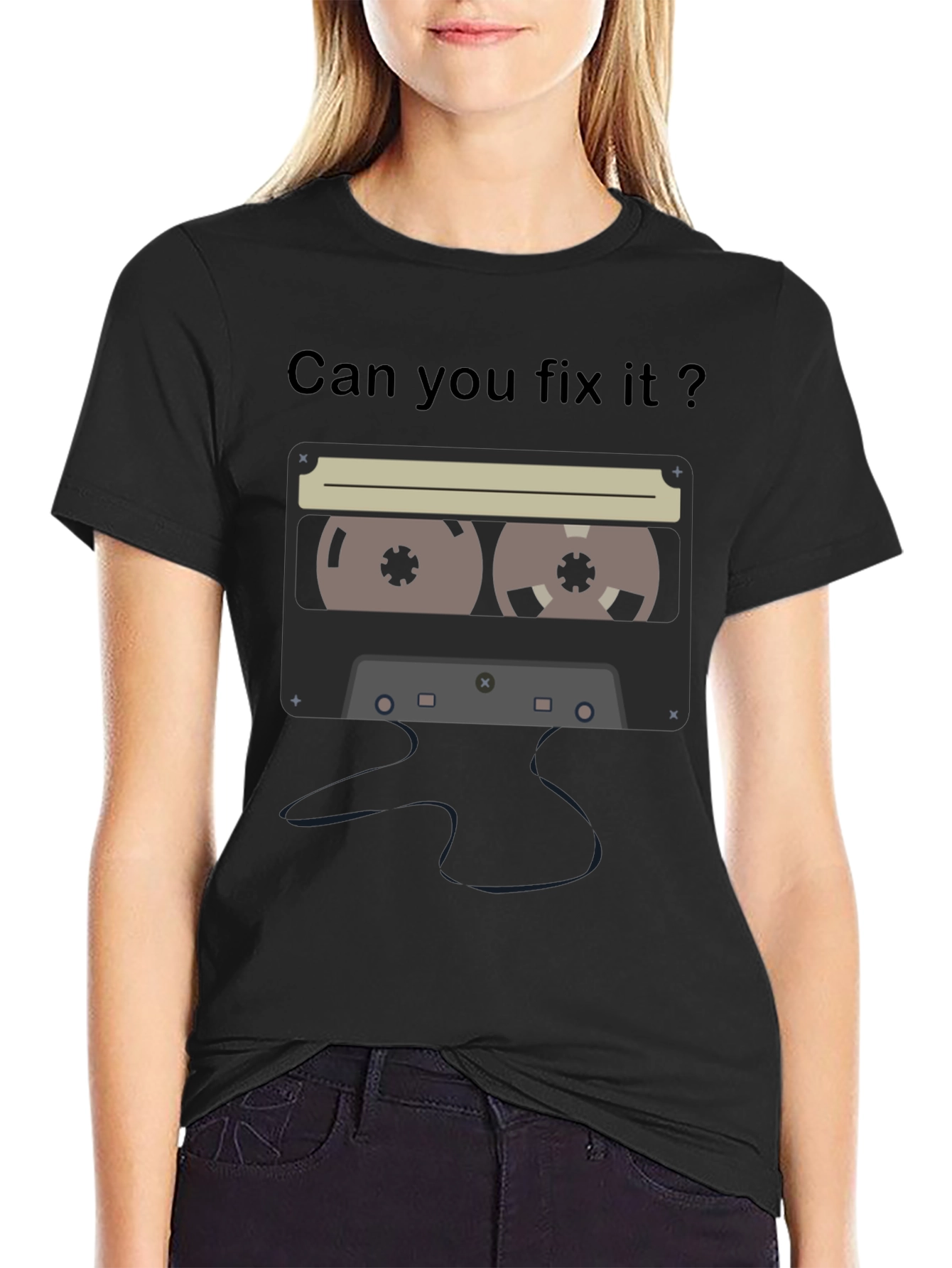 Black Retro Cassette Tape Graphic T-Shirt view 2