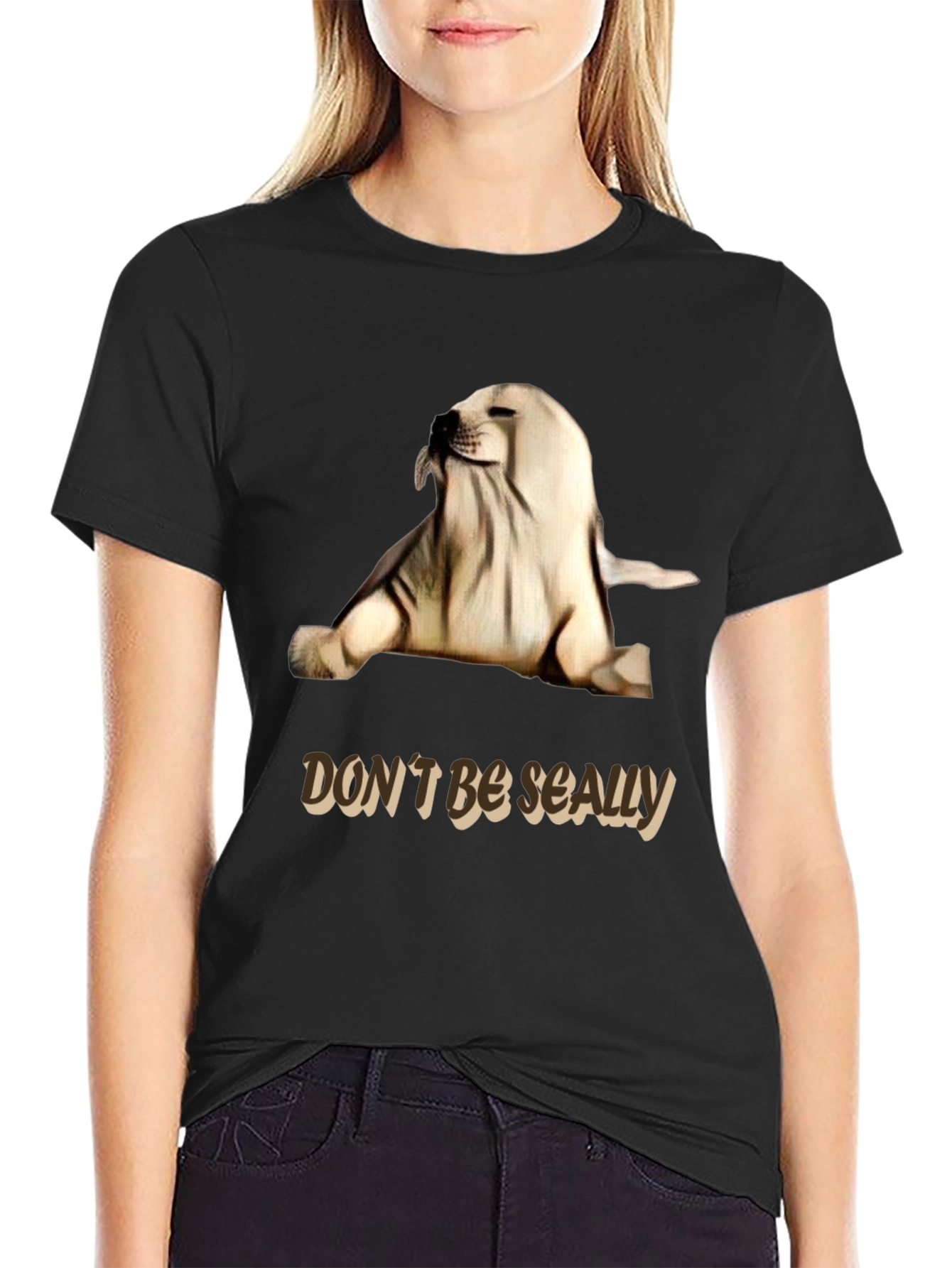 Black Don't Be Seally Graphic Tee - Funny Seal Pun Shirt view 2