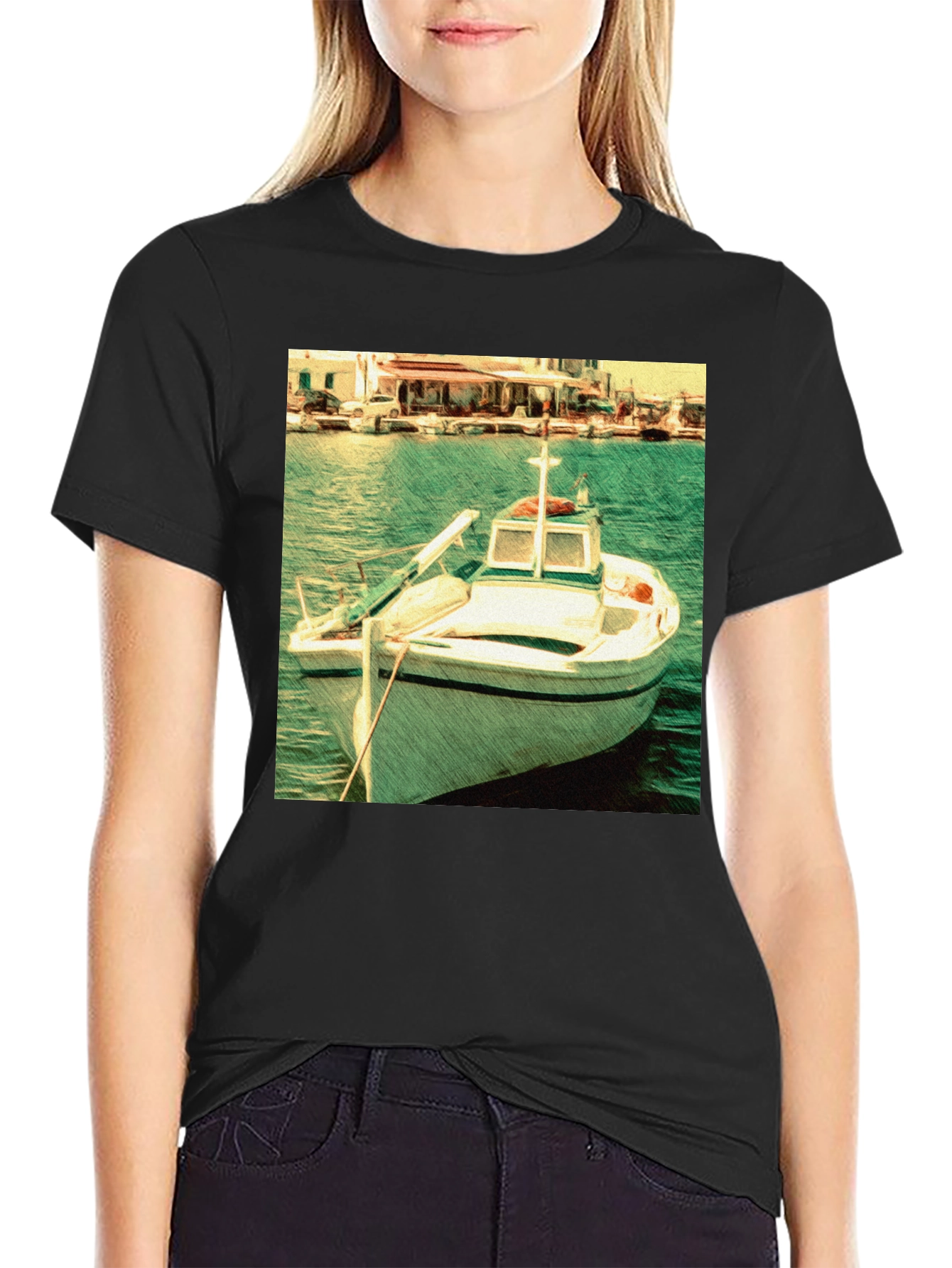 Black Boat Graphic Black T-Shirt view 2