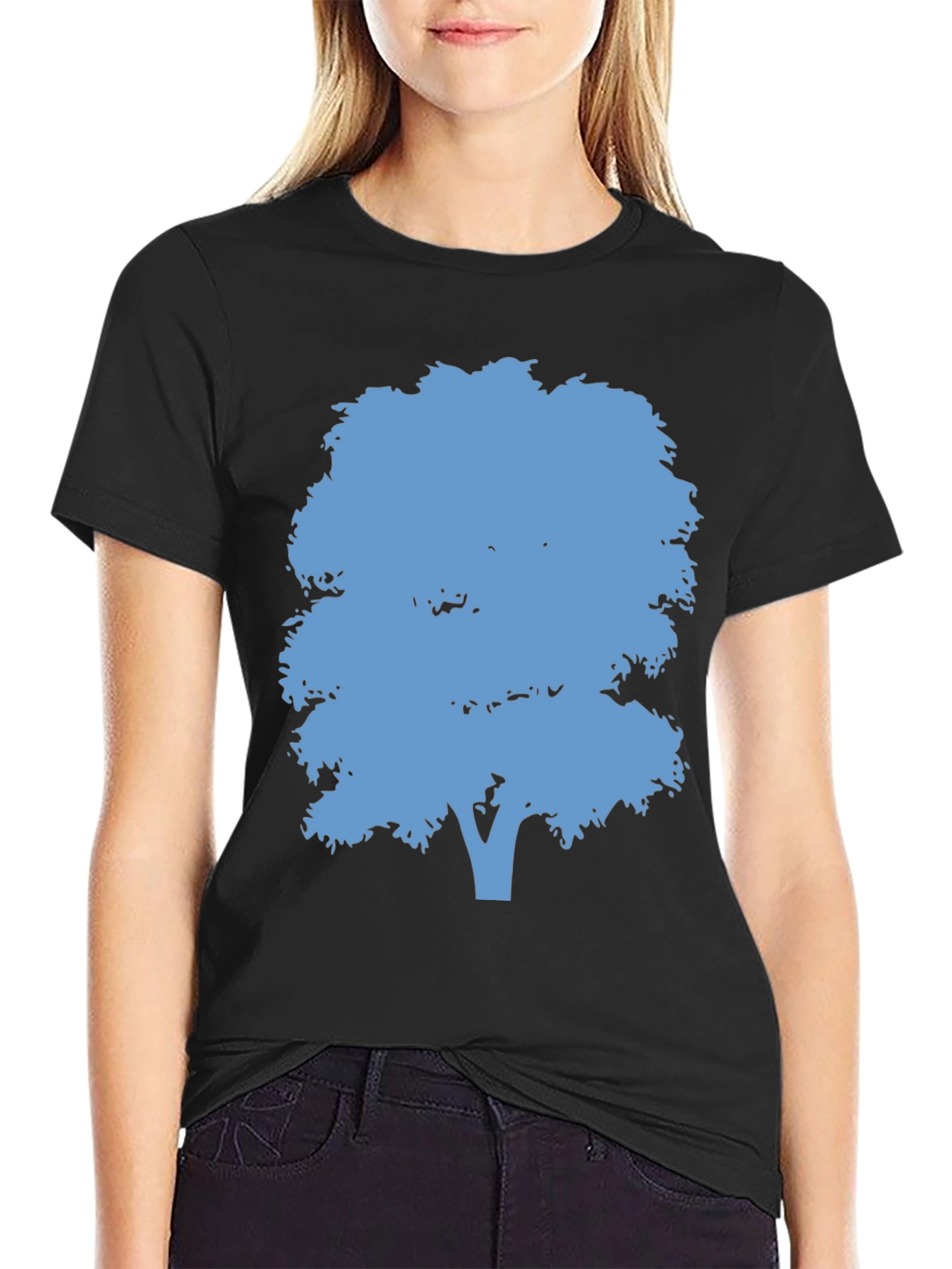 Black Blue Tree Graphic Black T-Shirt view 2