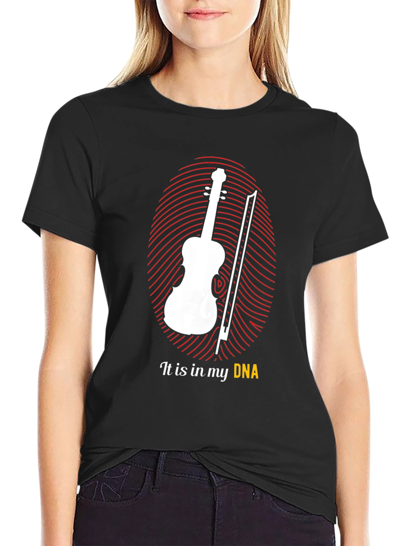 Black Musician's DNA T-Shirt - Violin Player Tee view 2