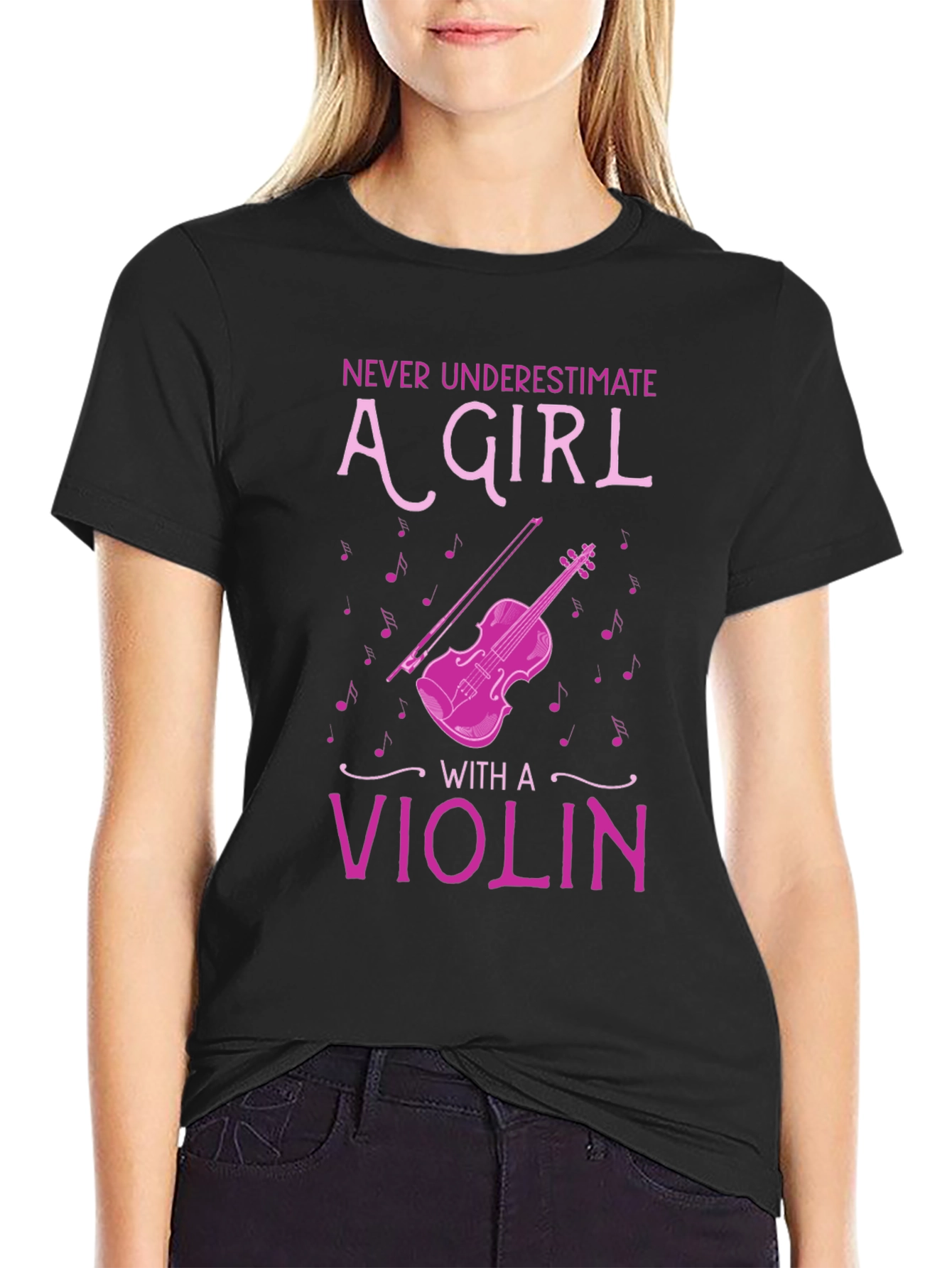 Black Never Underestimate A Girl With A Violin T-Shirt view 2