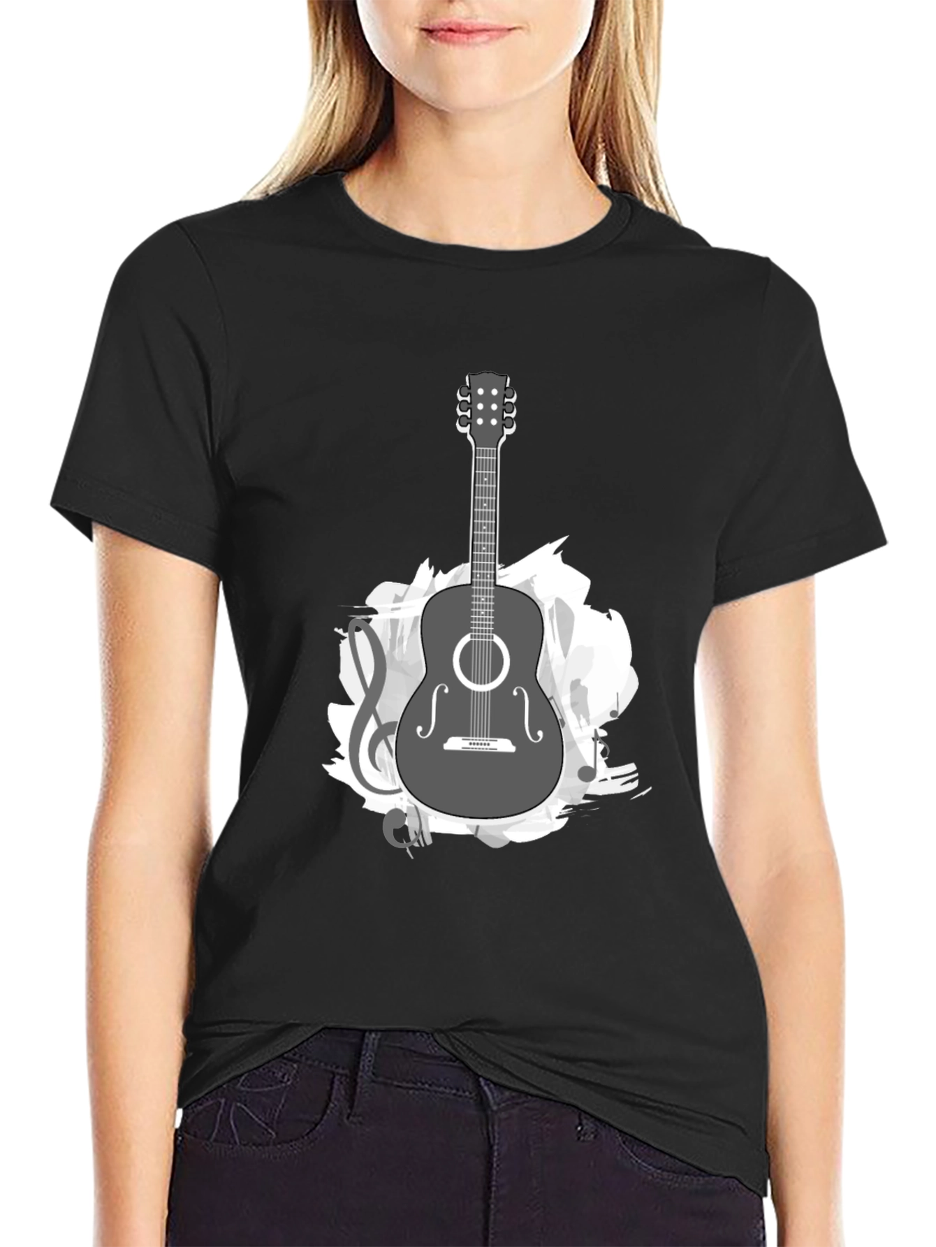 Black Guitar Music Graphic Tee - Black Cotton T-Shirt view 2
