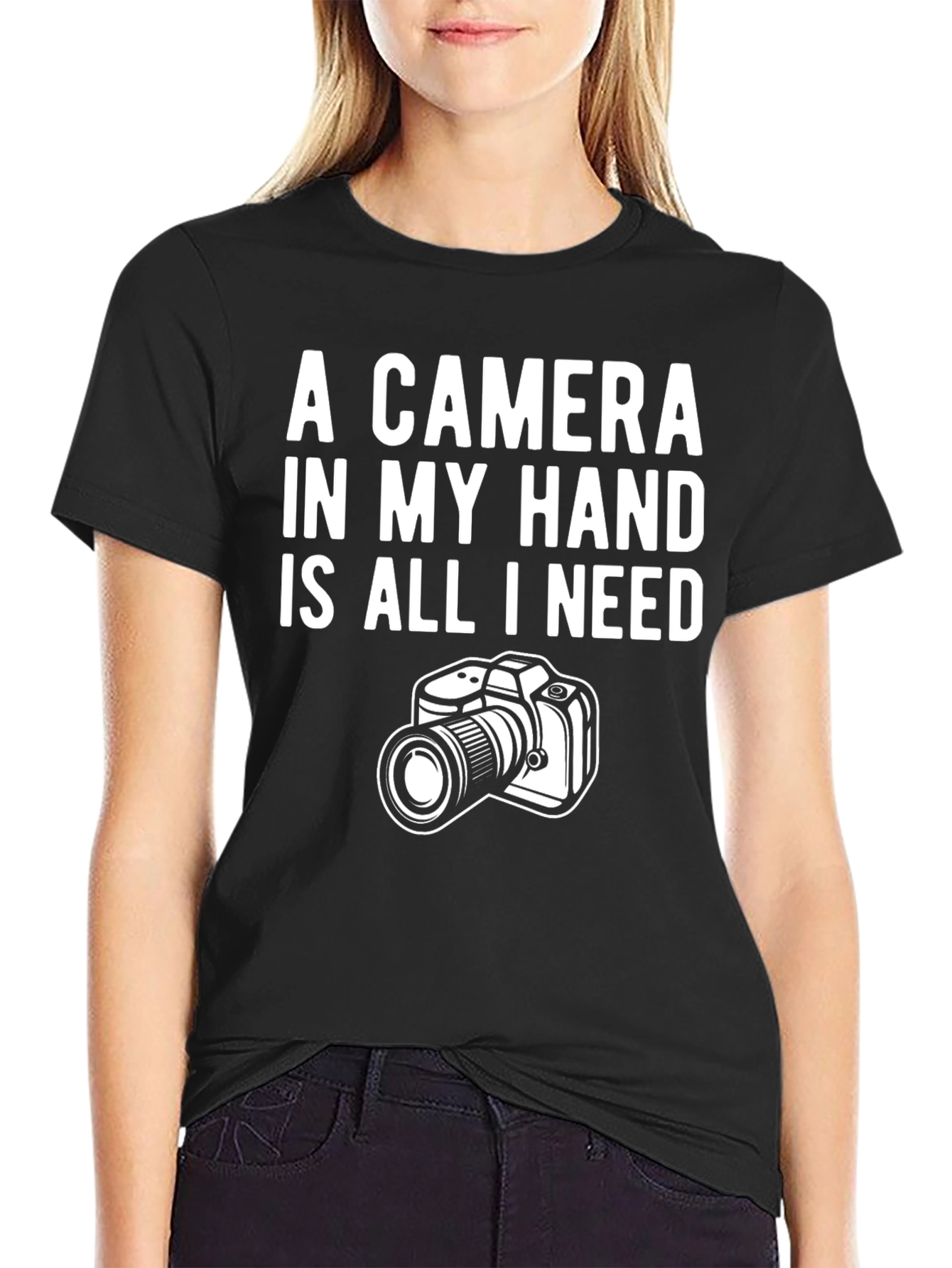 Black Camera Lover T-Shirt: A Camera in My Hand view 2