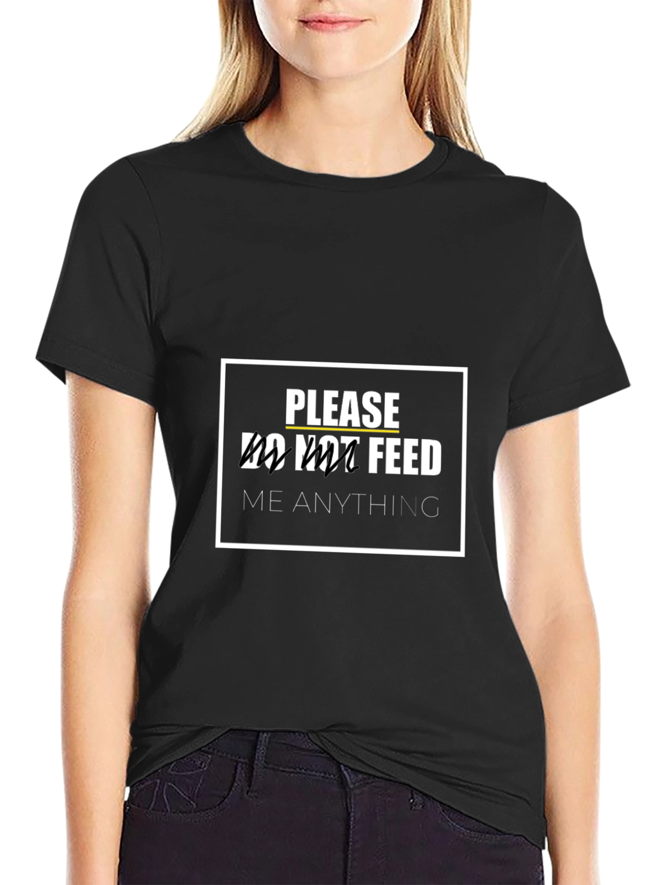 Black Funny "Do Not Feed" Graphic Tee - Black view 2