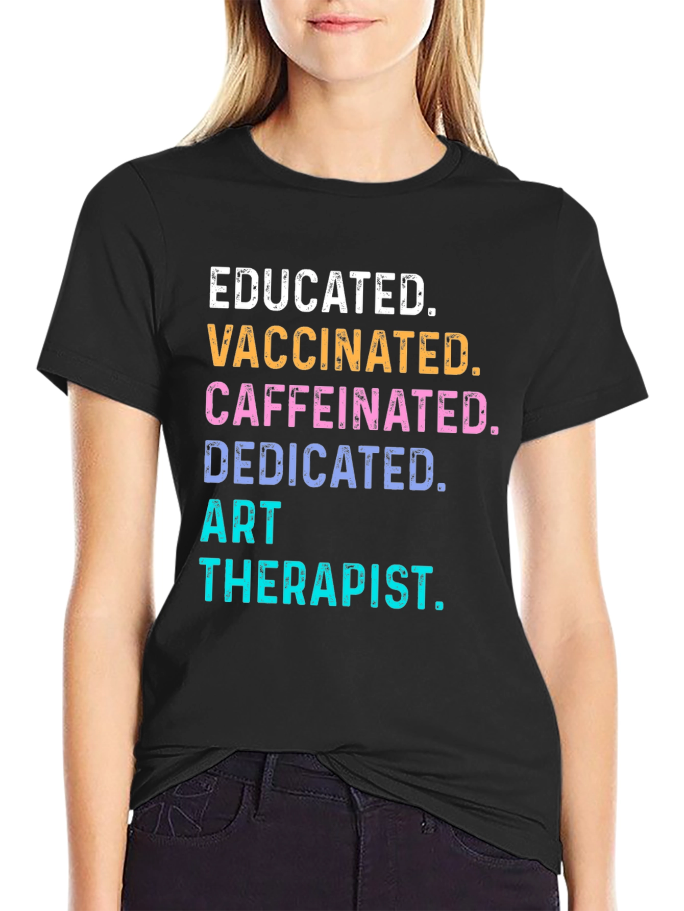Black Educated Vaccinated Art Therapist Novelty T-Shirt view 2