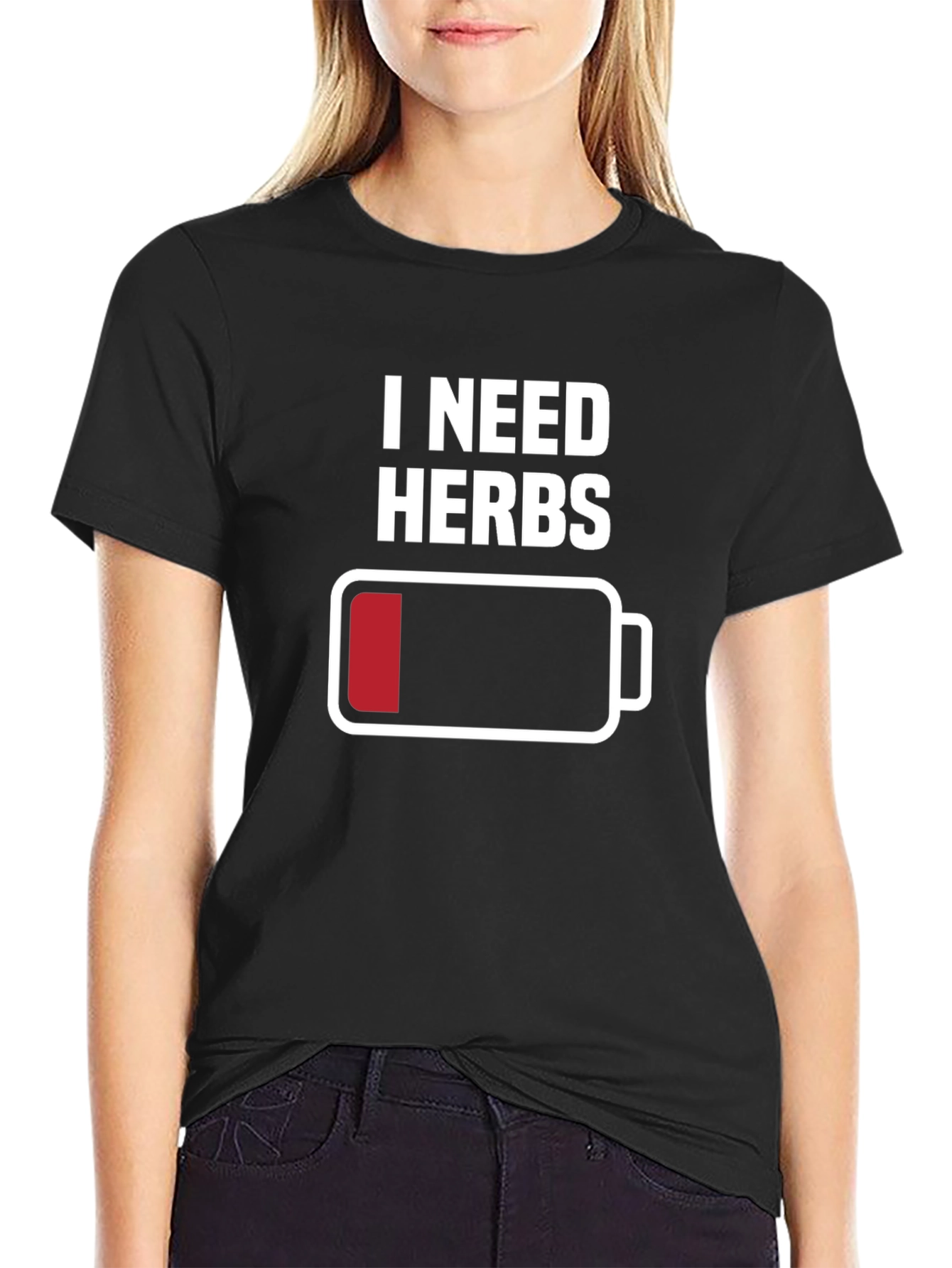 Black I Need Herbs T-Shirt - Low Battery Mode Humor view 2