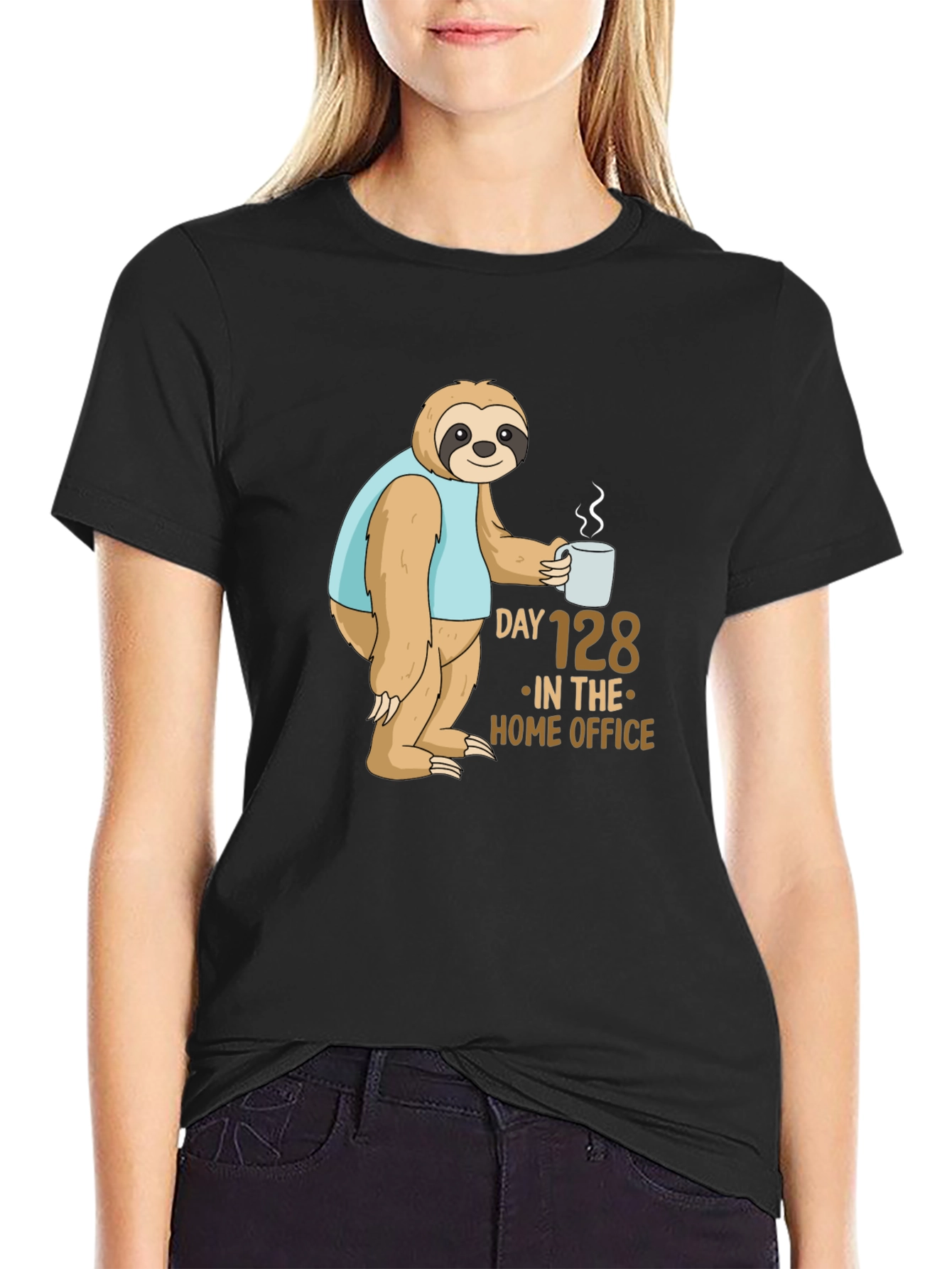 Black Sloth Day 128 Home Office T-Shirt view 2
