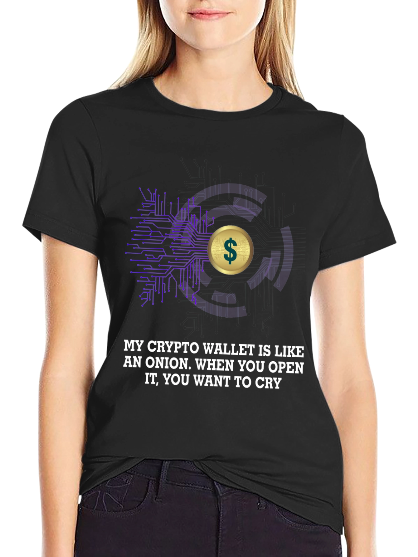 Black Crypto Wallet Onion T-Shirt view 2
