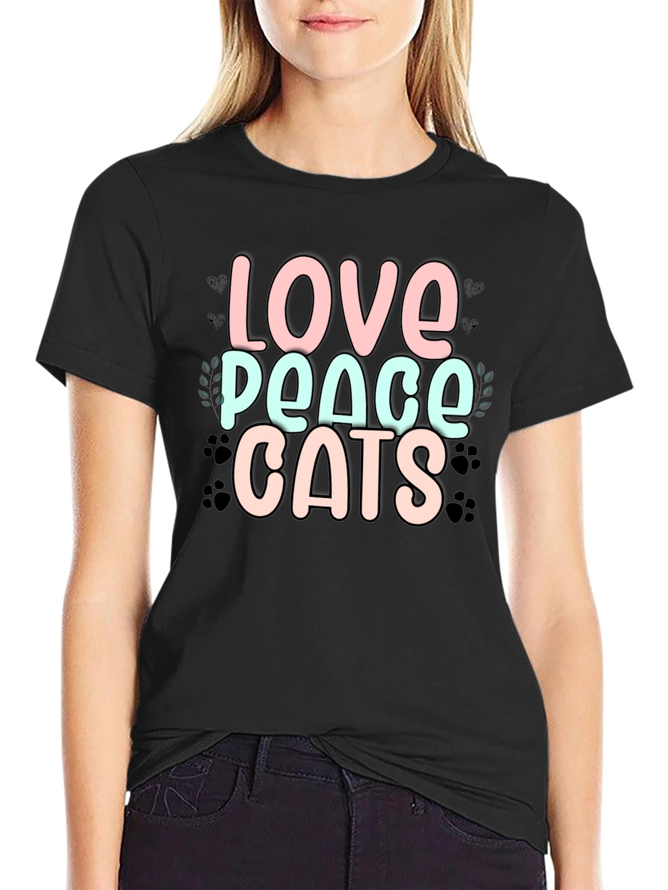 Love Peace Cats Black T-Shirt - 2