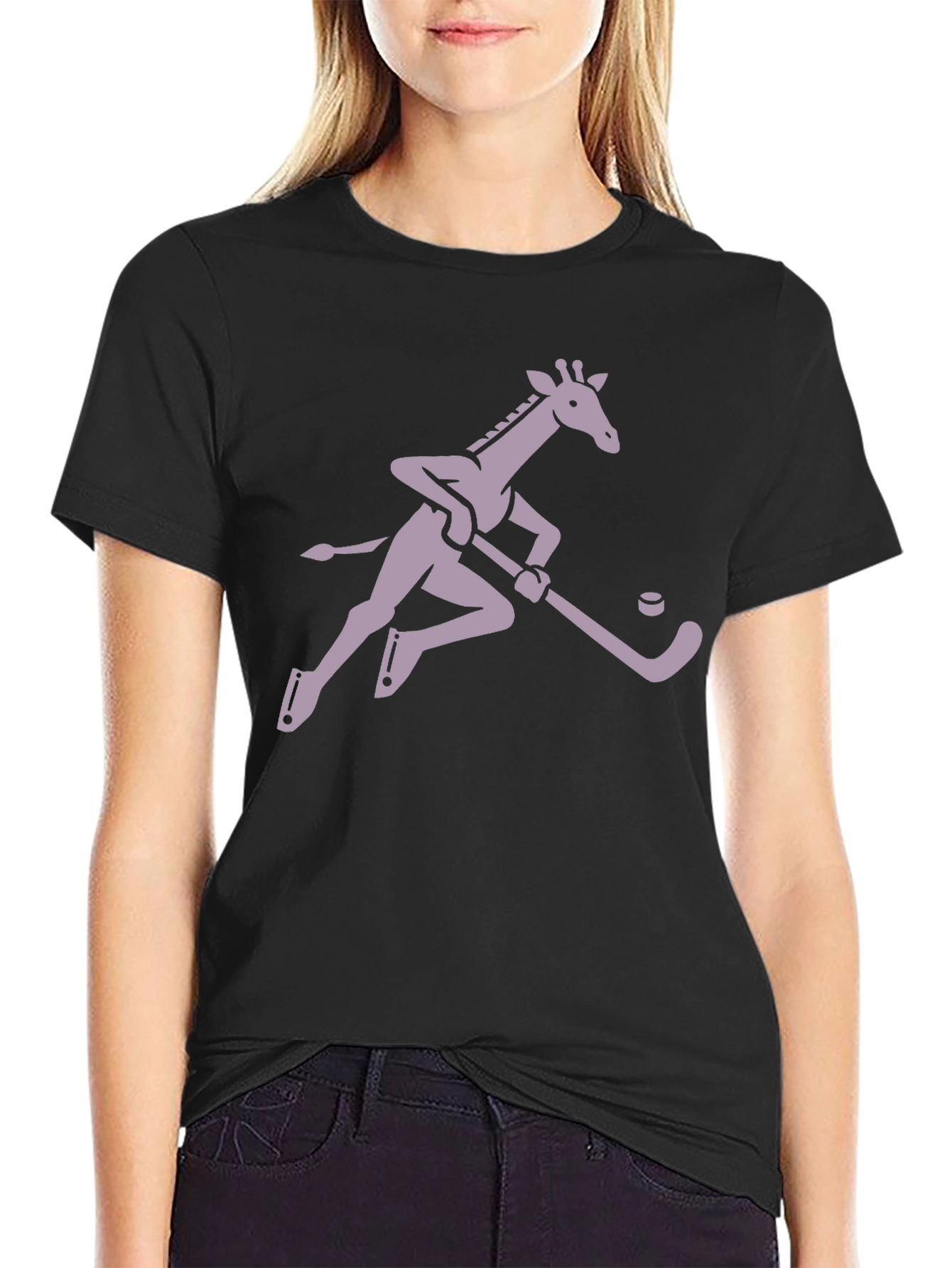 Black Hockey Giraffe Graphic Tee - Black view 2